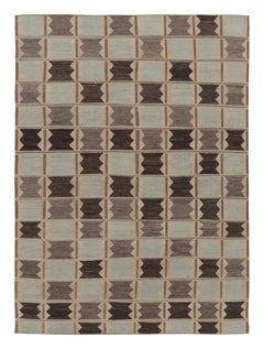 Tappeto in stile scandinavo Rug 
Kilim con motivi geometrici beige-marrone e blu