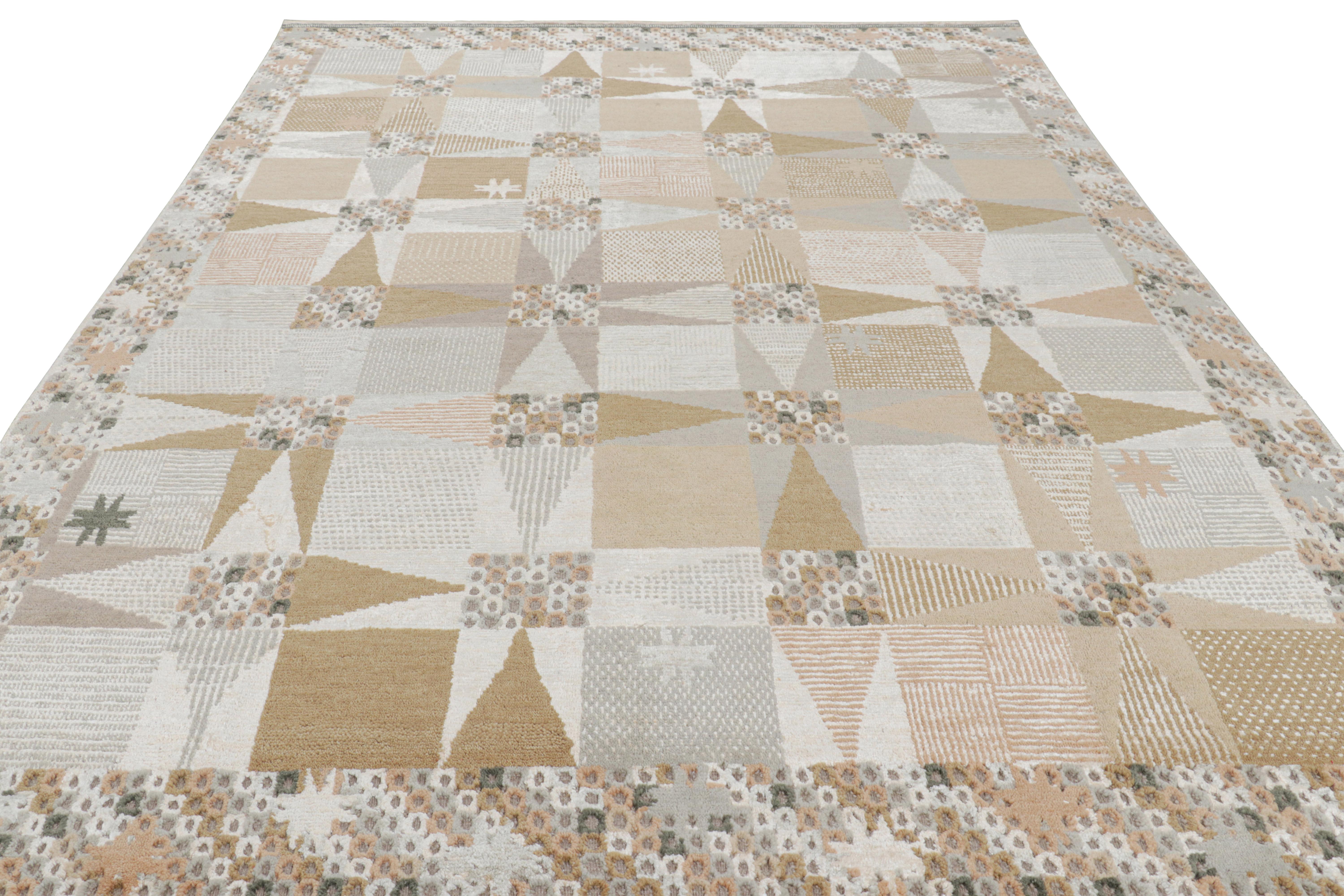 Indien Tapis de style scandinave à motifs géométriques beige-brun et gris de Rug & Kilim en vente