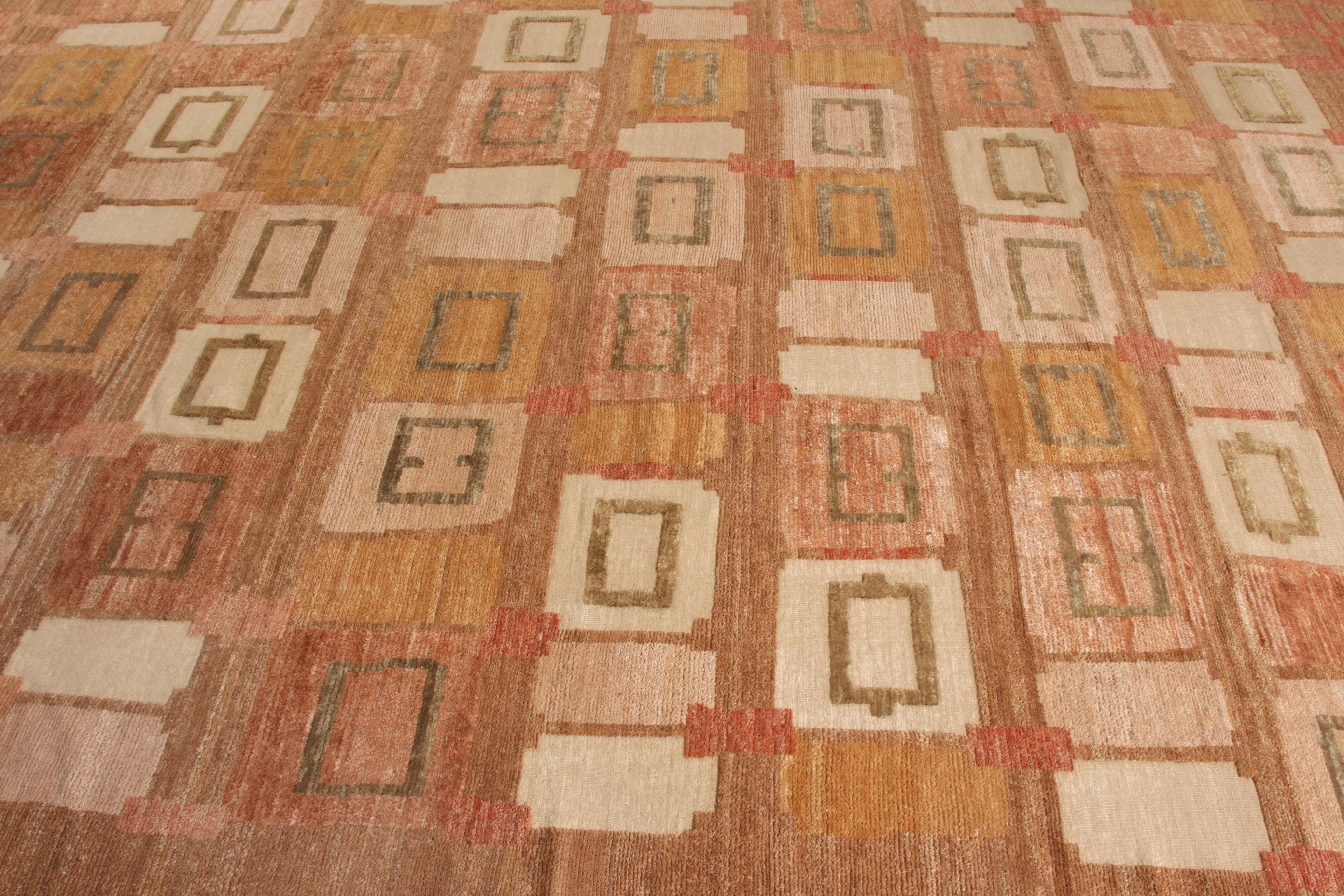 Indian Rug & Kilim’s Scandinavian Style Rug in Beige-Brown and Pink High-Low Pattern