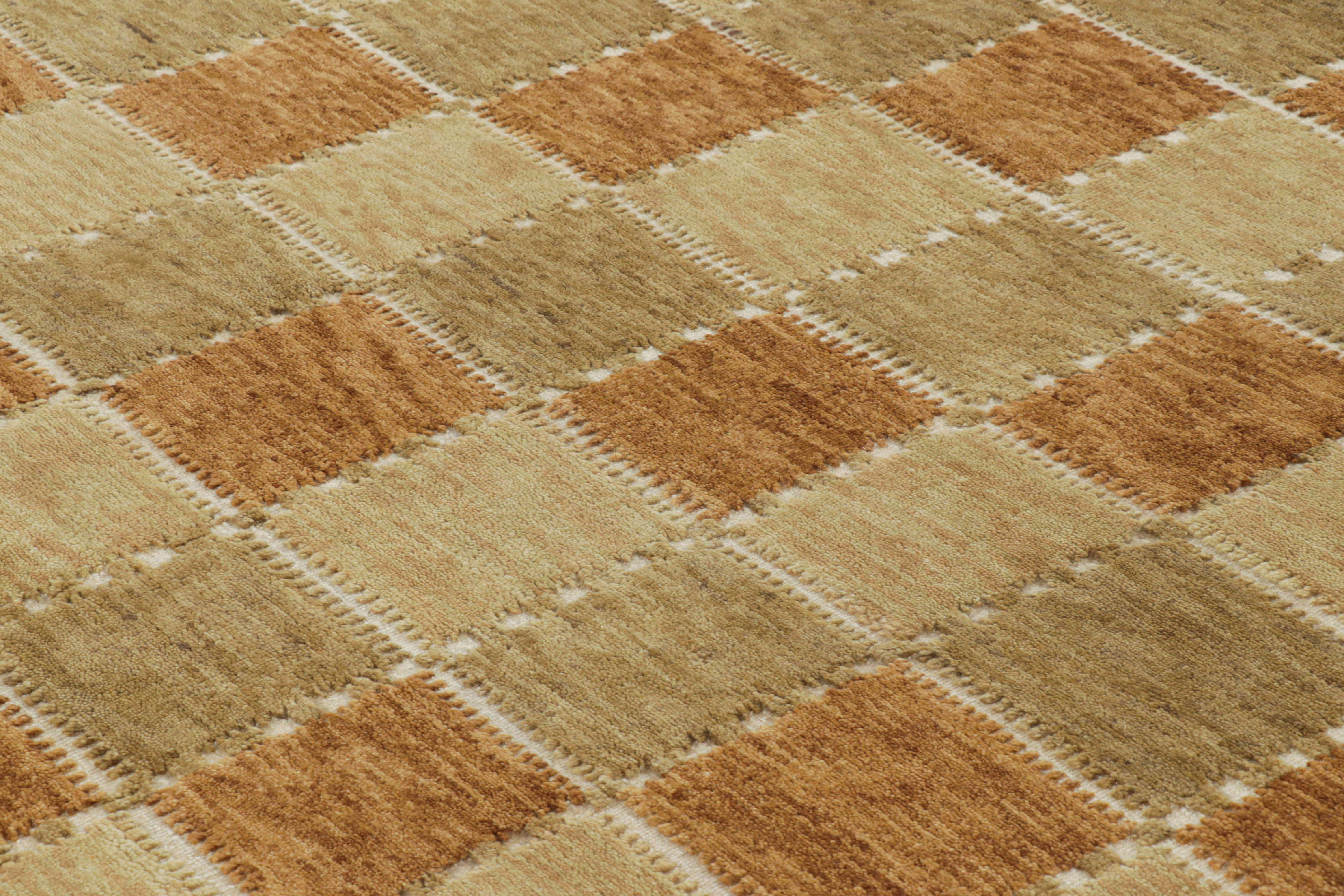 Hecha con lana anudada a mano, esta alfombra de 9x12 es una nueva y emocionante incorporación a la colección de alfombras escandinavas de Rug & Kilim: una reinvención contemporánea del minimalismo sueco y de las alfombras y tejidos vintage de las