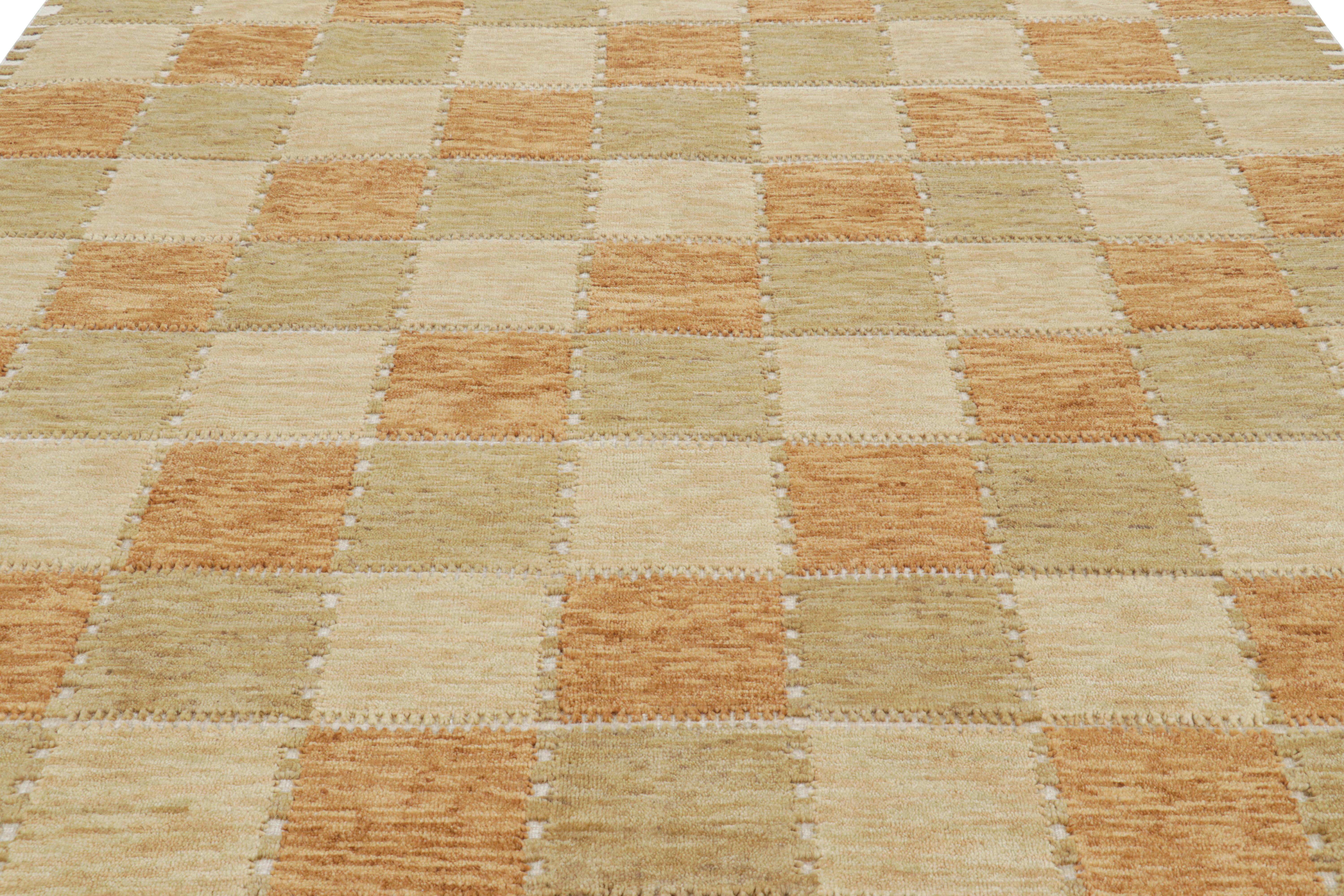 Realizzato in lana annodata a mano, questo tappeto 8x10 è un'entusiasmante novità della collezione di tappeti scandinavi di Rug & Kilim: una rivisitazione contemporanea del minimalismo svedese e dei tappeti e tessuti vintage delle tradizioni