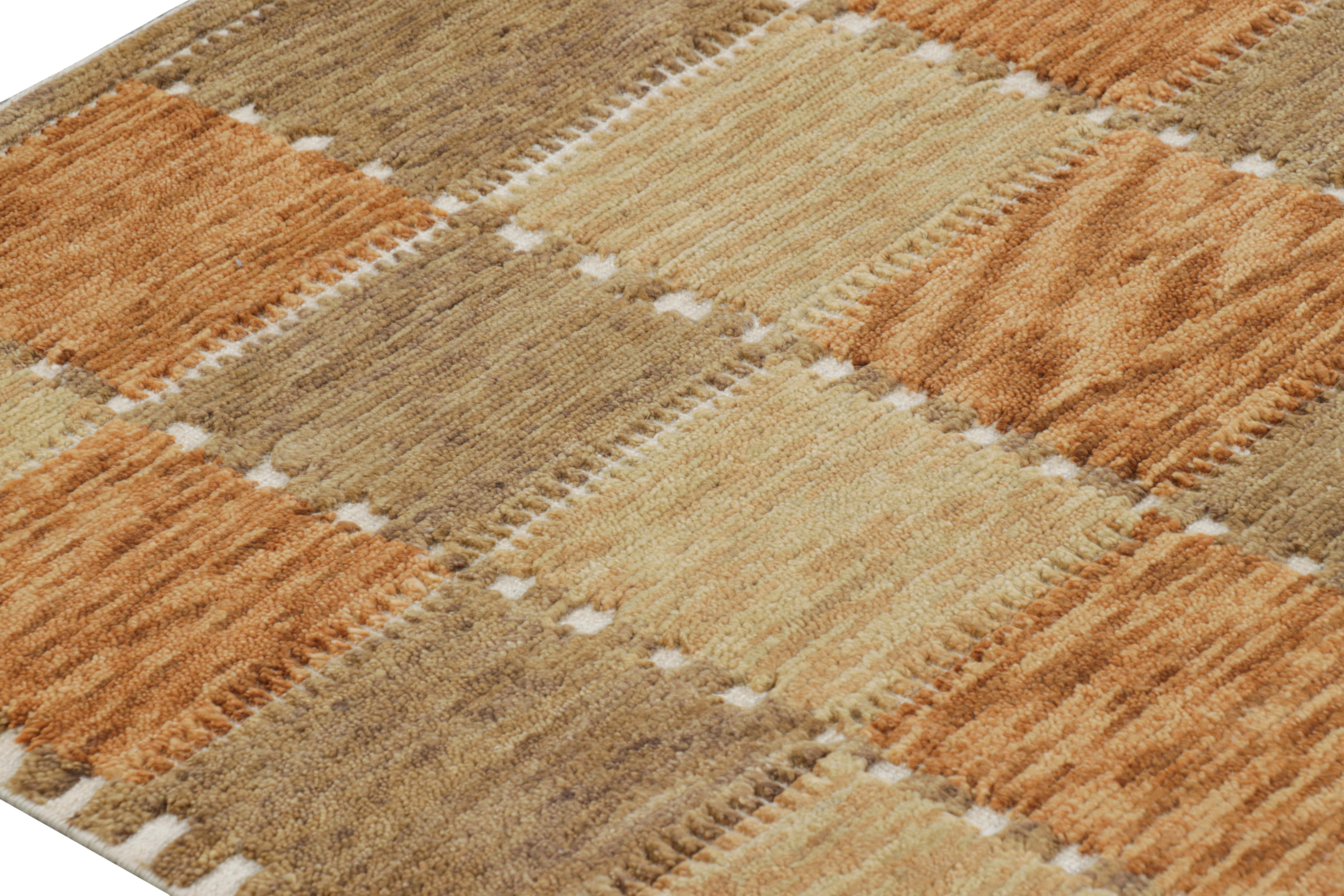 Modern Rug & Kilim’s Scandinavian Style Rug in Beige-Brown and Rust Geometric Pattern For Sale