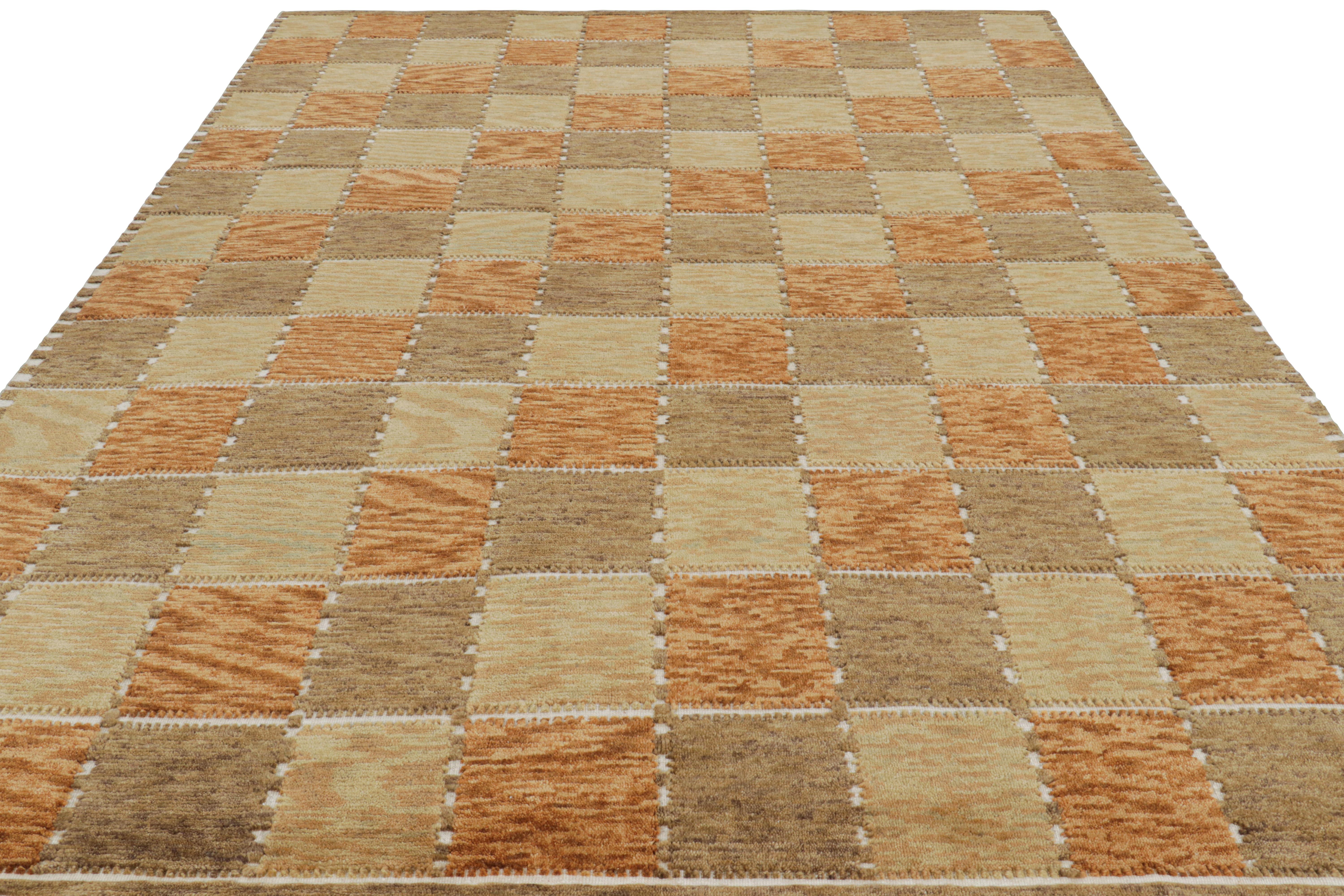 Indian Rug & Kilim’s Scandinavian Style Rug in Beige-Brown and Rust Geometric Pattern For Sale