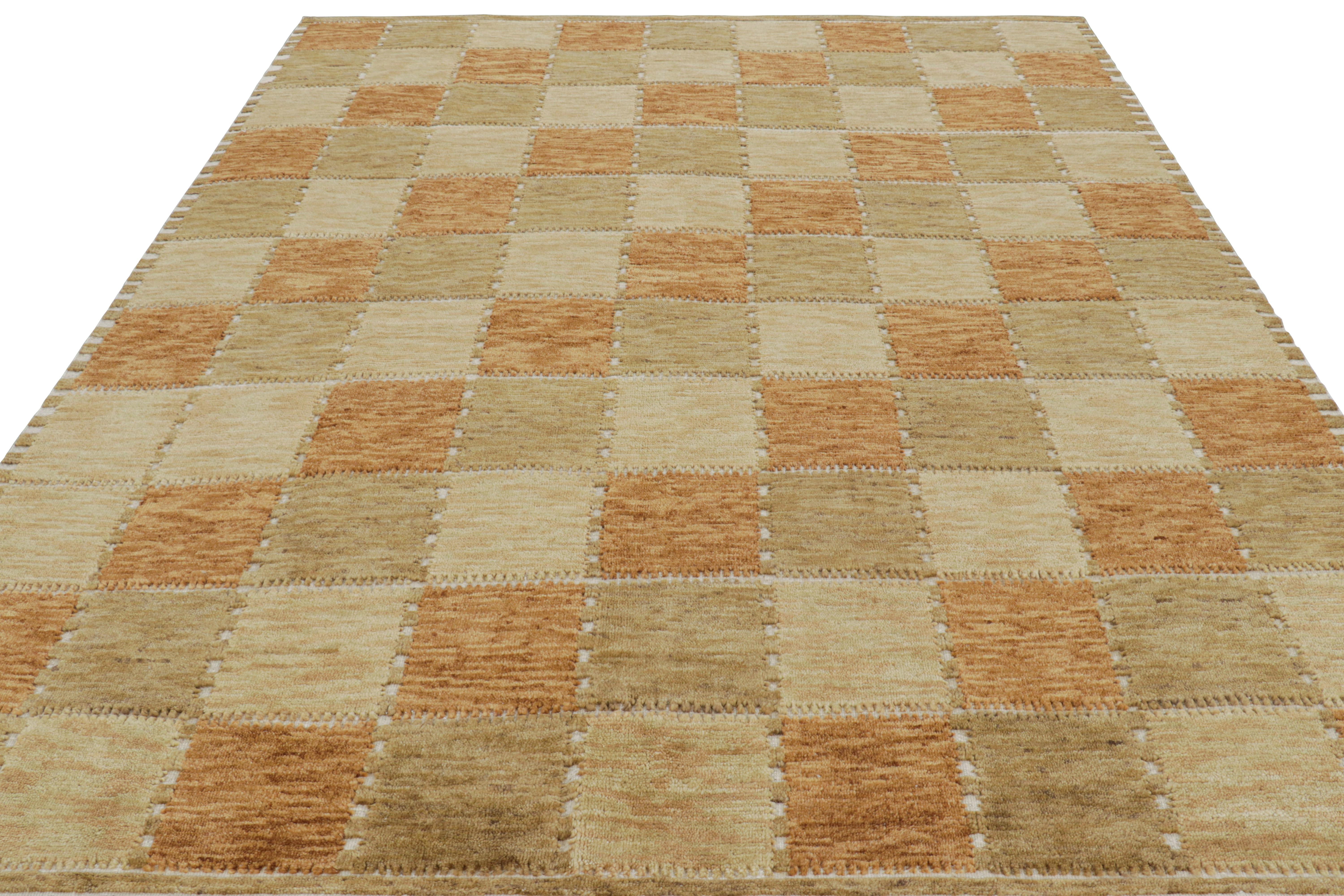 Indian Rug & Kilim’s Scandinavian Style Rug in Beige-Brown and Rust Geometric Pattern For Sale