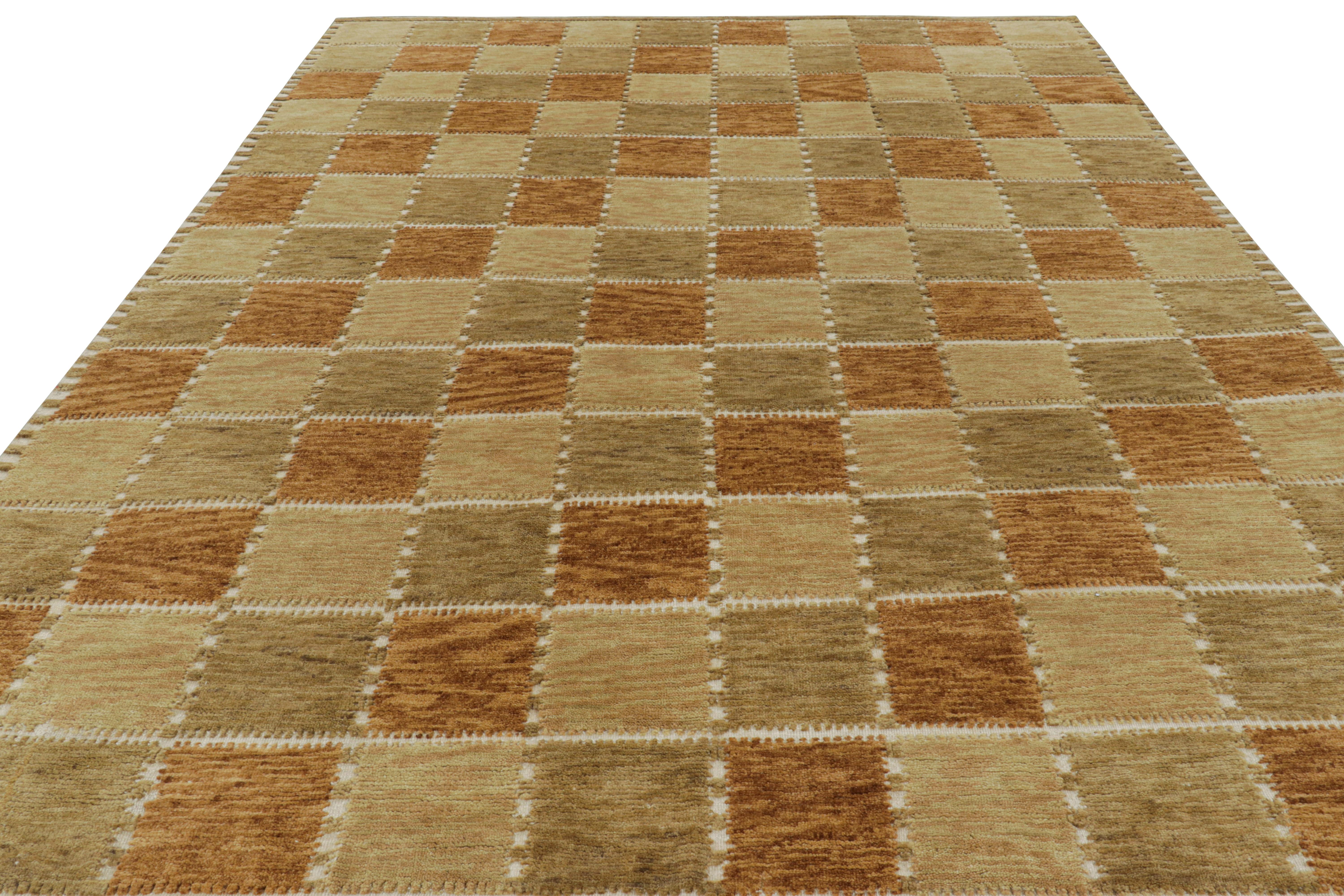 Indian Rug & Kilim’s Scandinavian Style Rug in Beige-Brown and Rust Geometric Pattern For Sale