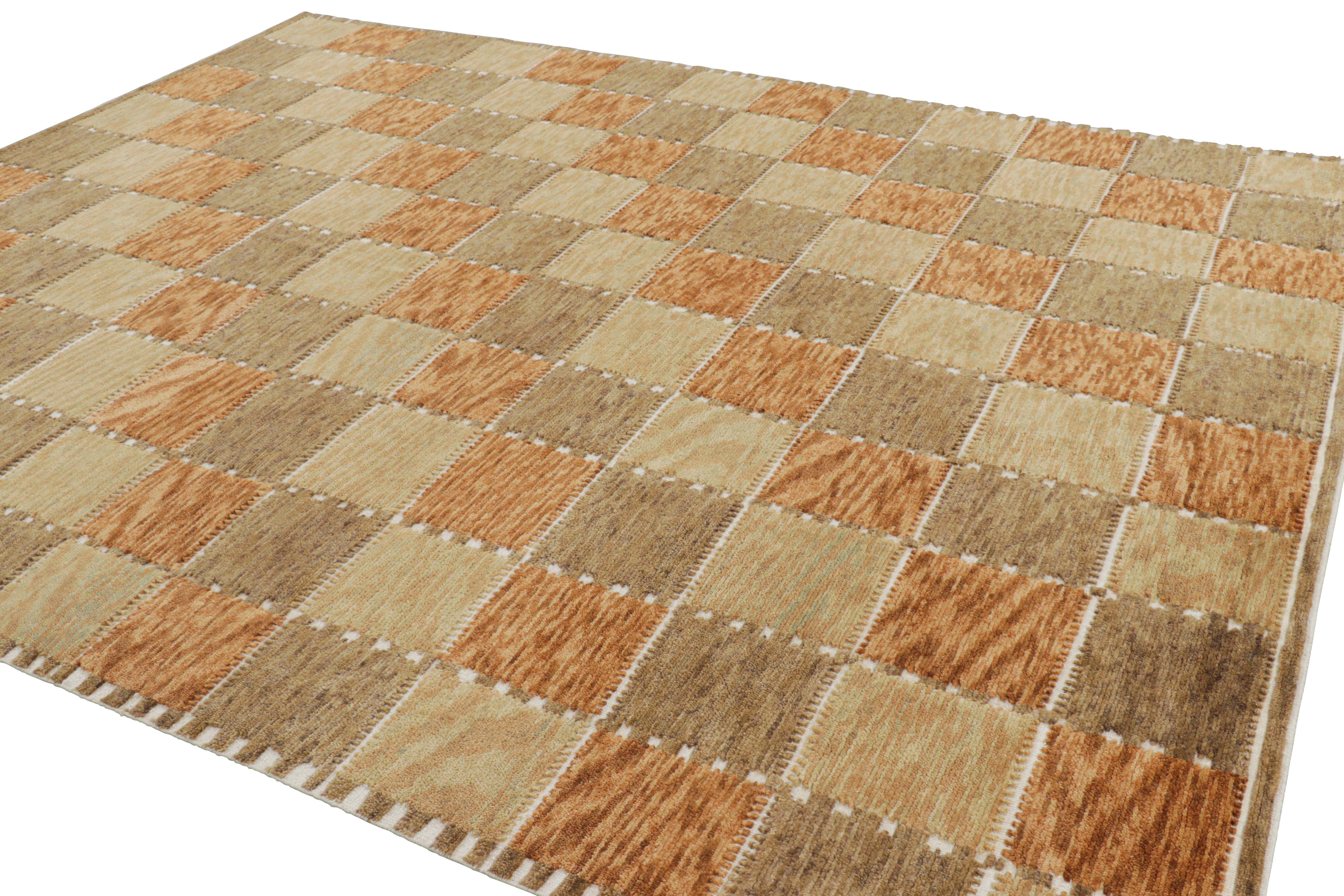 Hand-Knotted Rug & Kilim’s Scandinavian Style Rug in Beige-Brown and Rust Geometric Pattern For Sale