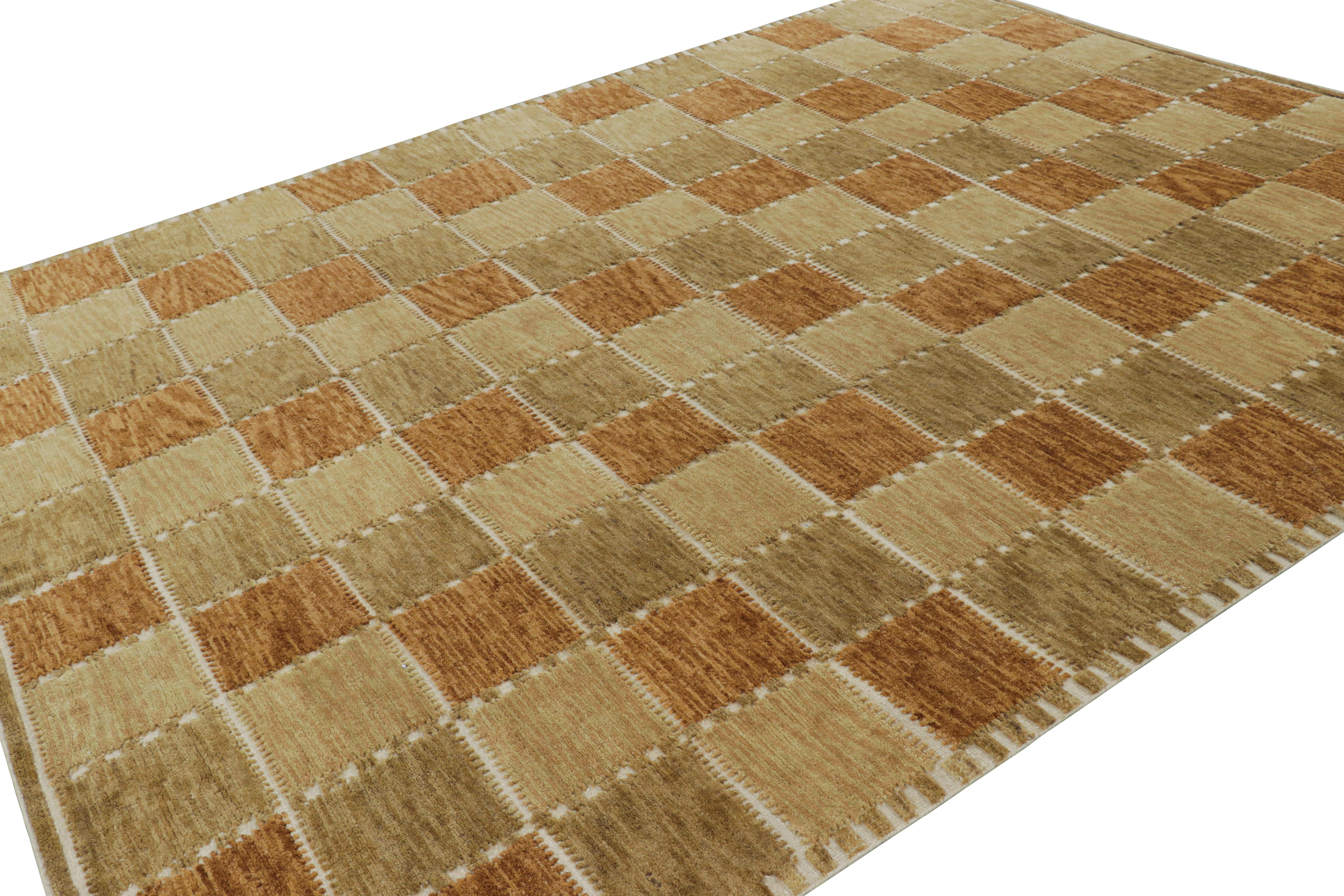 Hand-Knotted Rug & Kilim’s Scandinavian Style Rug in Beige-Brown and Rust Geometric Pattern For Sale