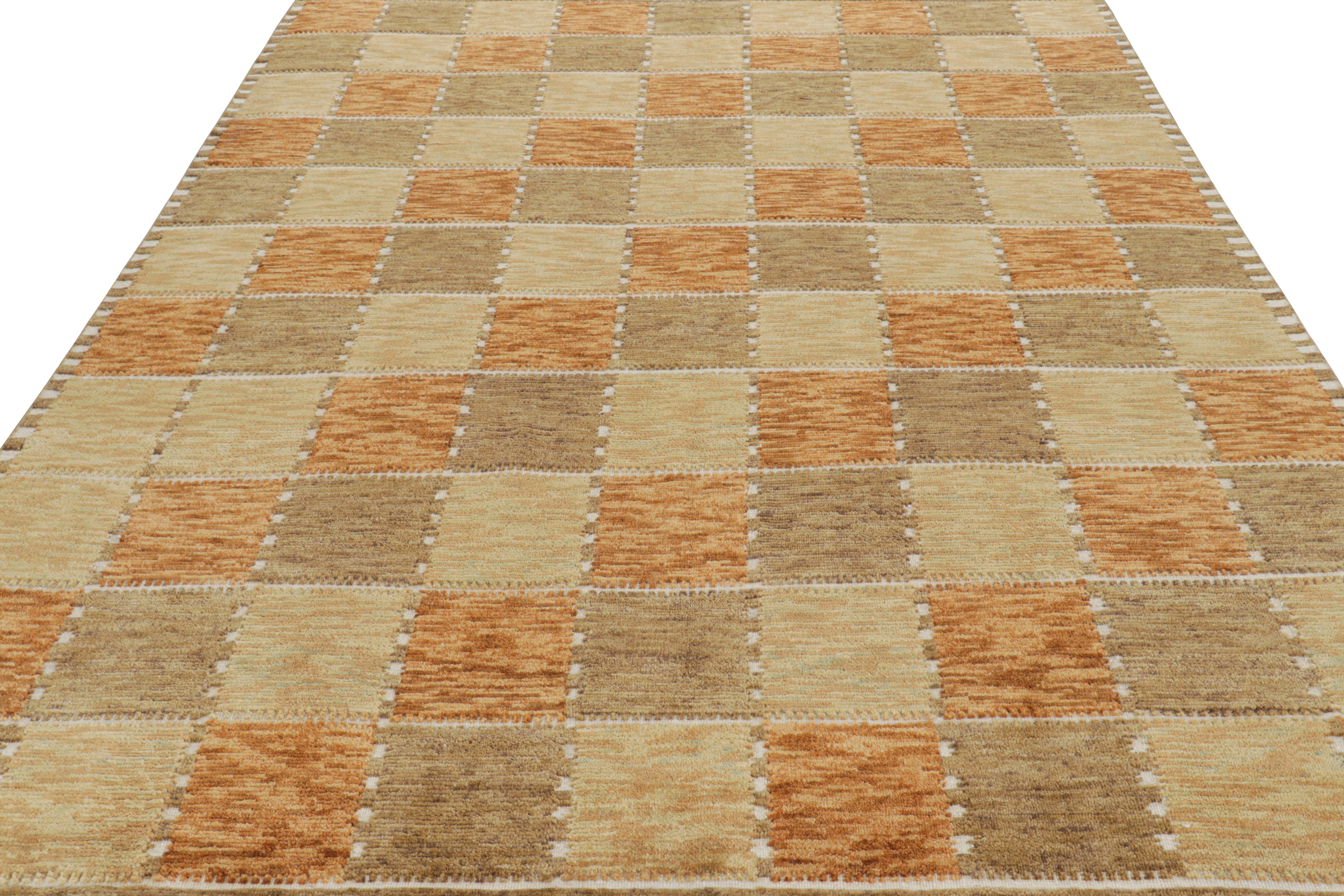 Hand-Woven Rug & Kilim’s Scandinavian Style Rug in Beige-Brown and Rust Geometric Pattern For Sale
