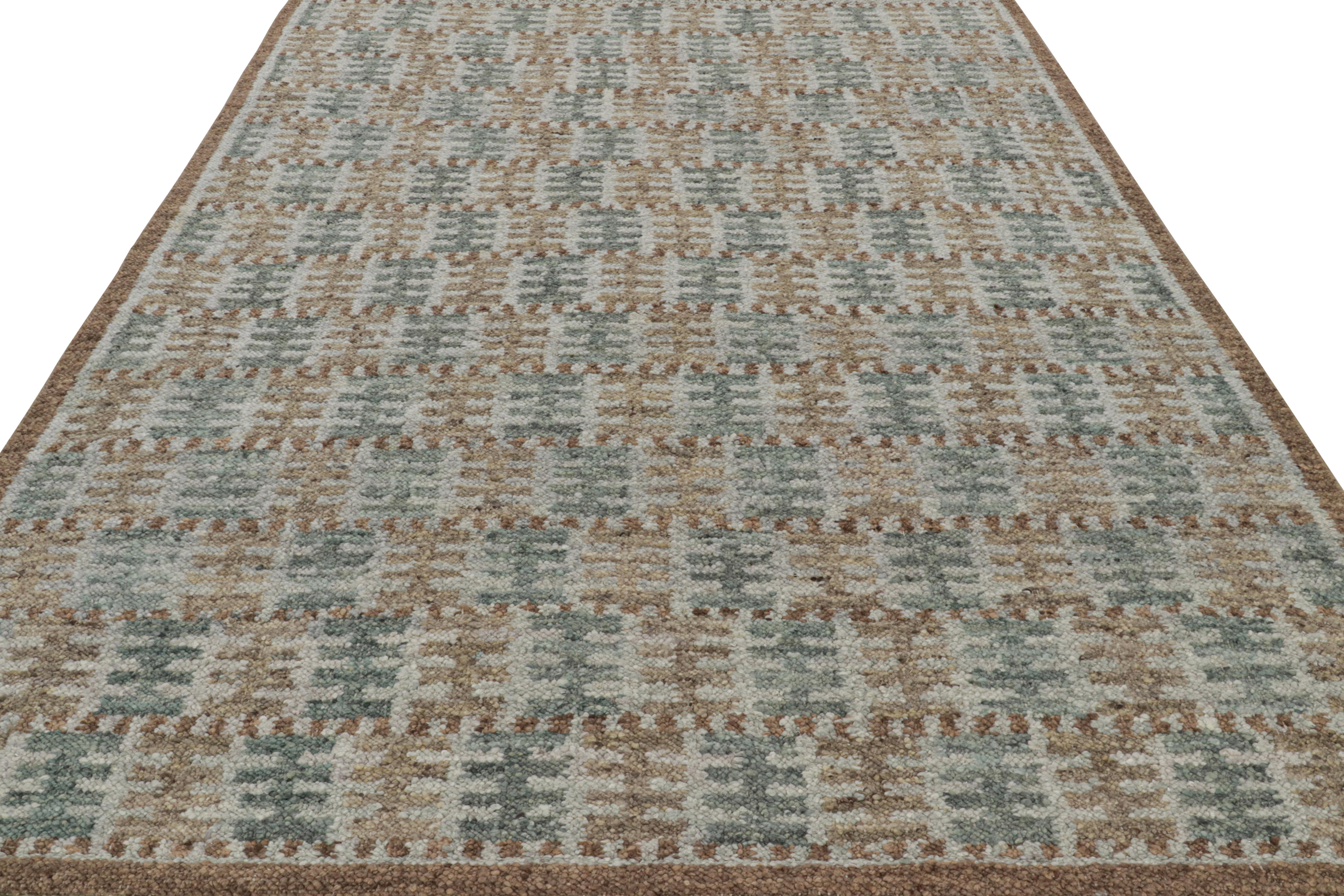 Hand-Knotted Rug & Kilim’s Scandinavian Style Rug in Beige-Brown and Teal Geometric Patterns For Sale