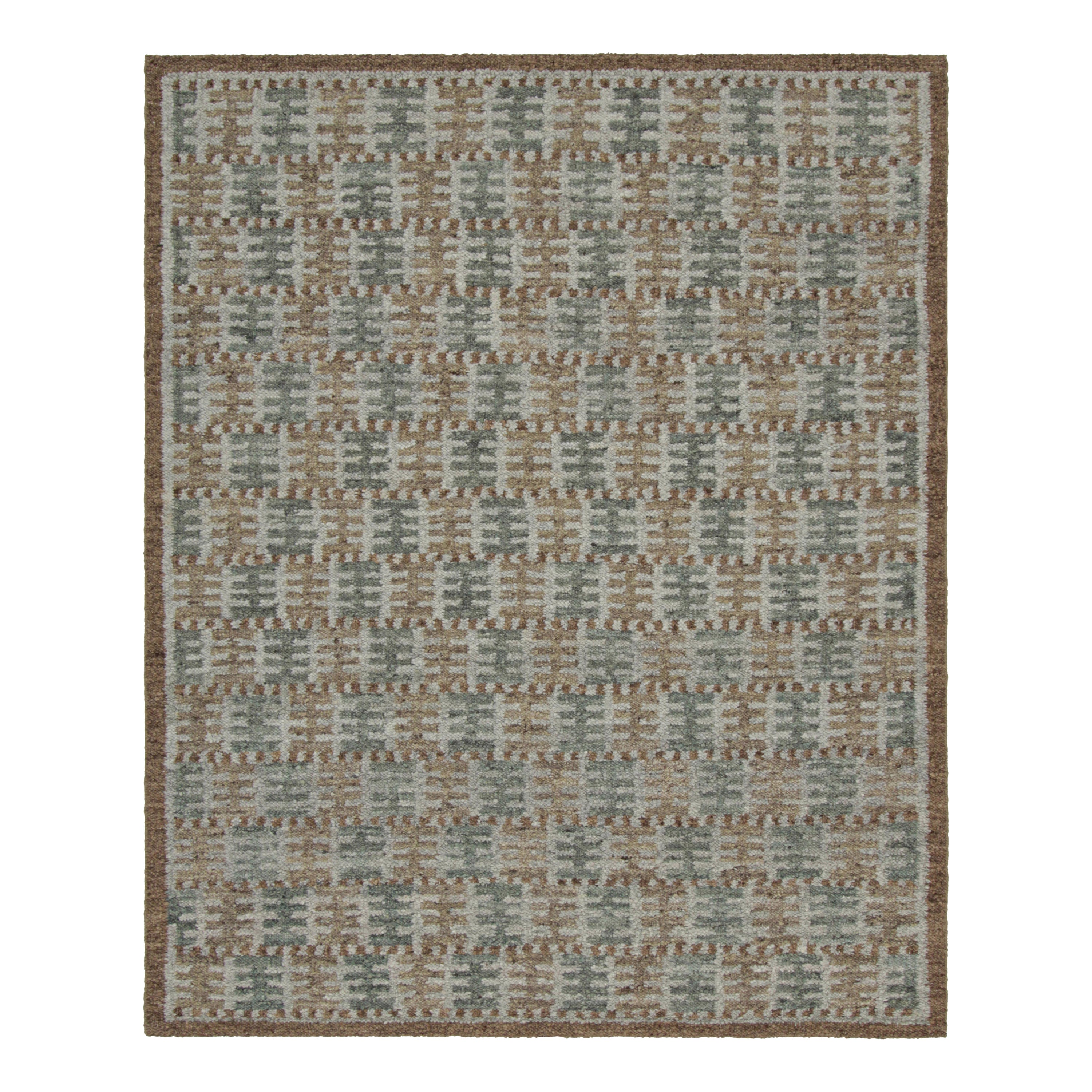 Rug & Kilim’s Scandinavian Style Rug in Beige-Brown and Teal Geometric Patterns