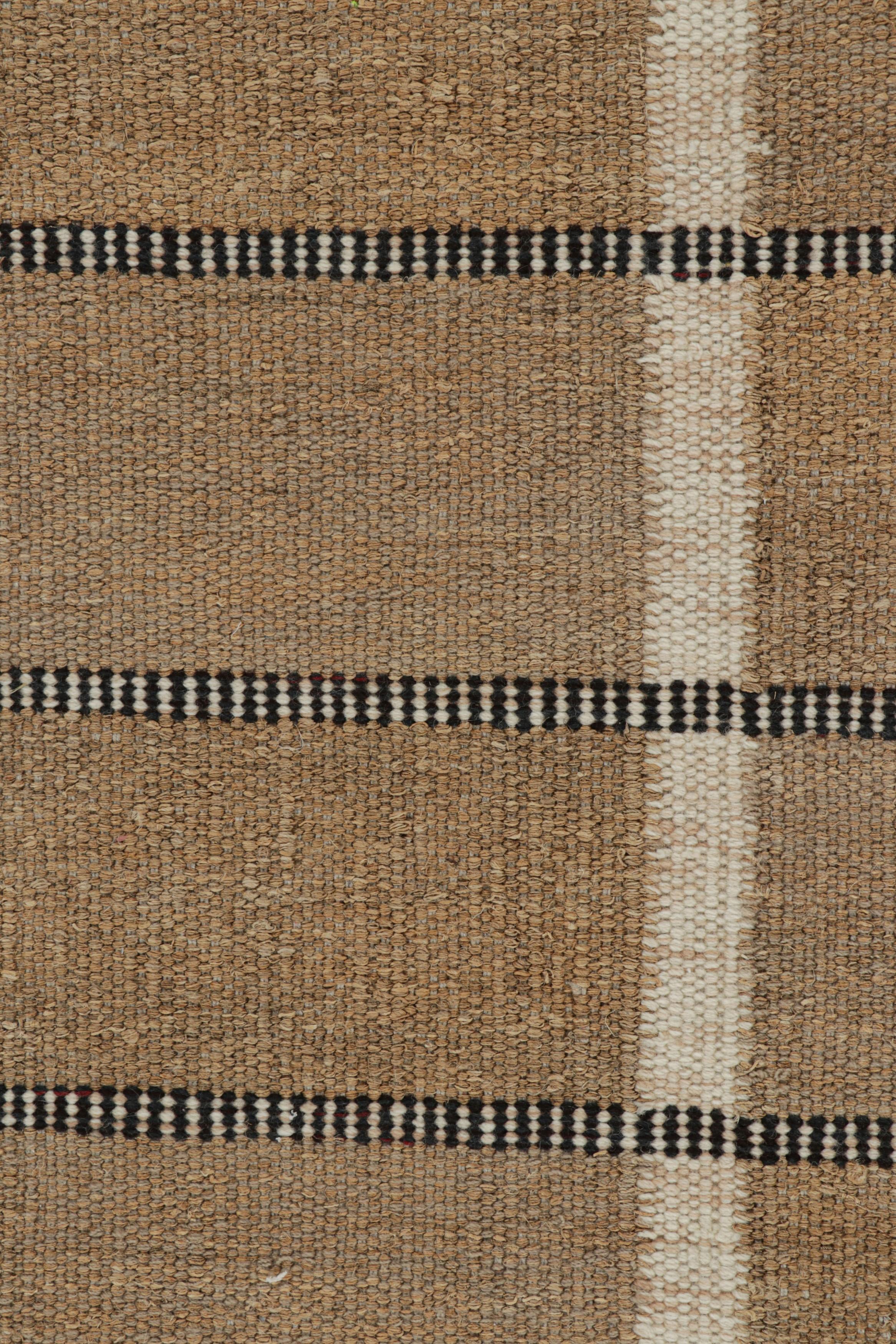 Rug & Kilim’s Scandinavian Style Rug In Beige-Brown, Black and White Stripes In New Condition For Sale In Long Island City, NY