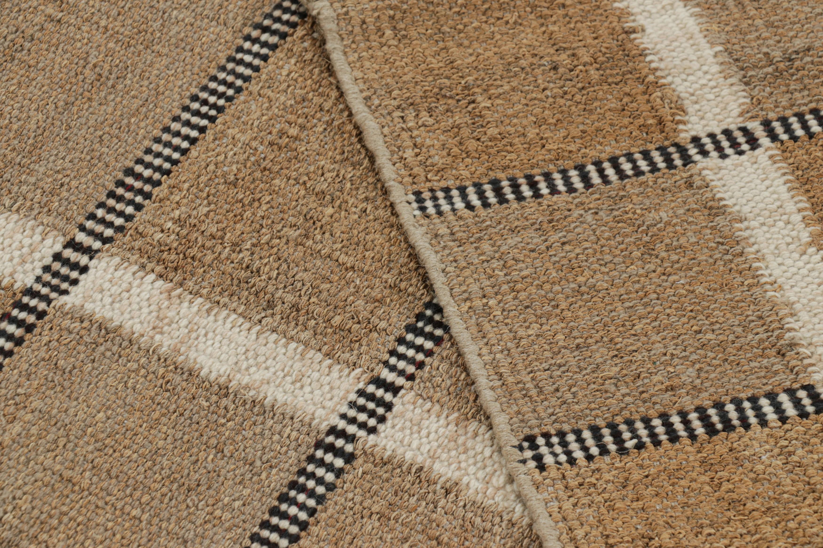 Contemporary Rug & Kilim’s Scandinavian Style Rug In Beige-Brown, Black and White Stripes For Sale