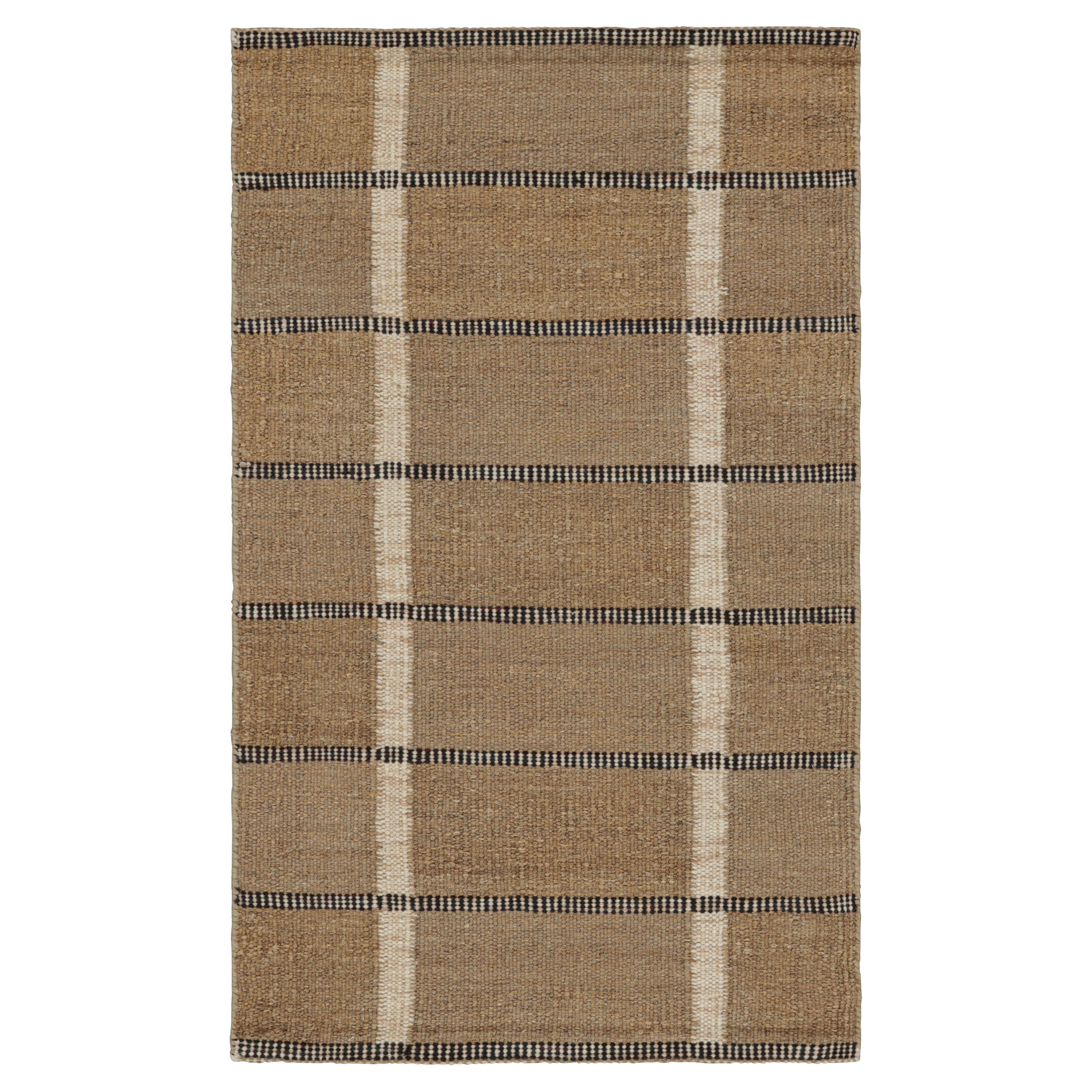 Rug
Kilim
s Teppich im skandinavischen Stil in Beige-Braun, schwarz-weiß gestreift