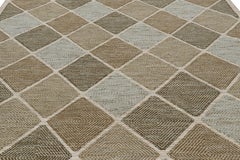 Rug & Kilim’s Scandinavian Style Rug in Beige-Brown & Blue Diamond Patterns