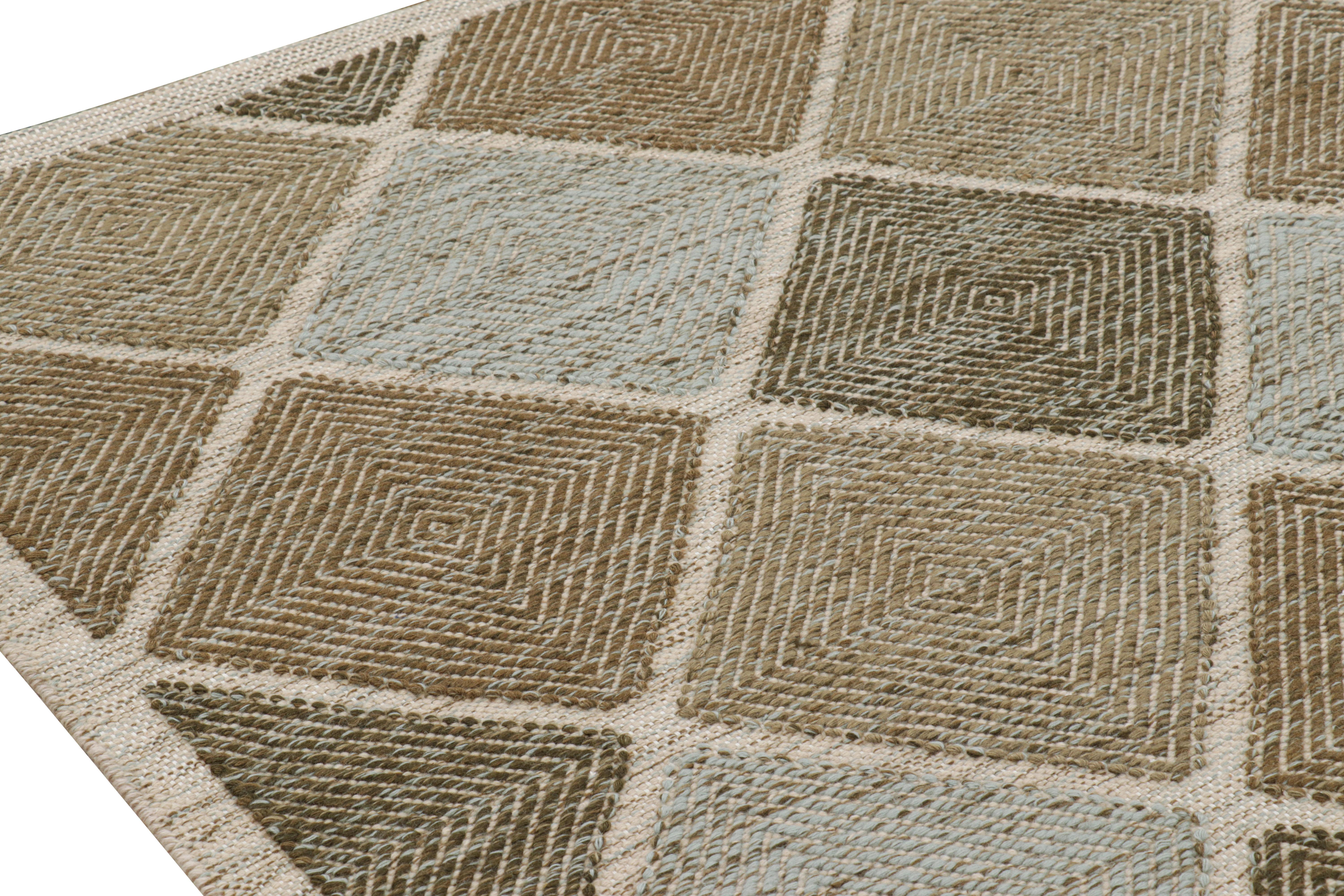 Rug & Kilim's Scandinavian Style Rug in Beige-Brown & Blue Diamond Patterns (Tapis de style scandinave à motifs de diamants beige-brun et bleu) Neuf - En vente à Long Island City, NY