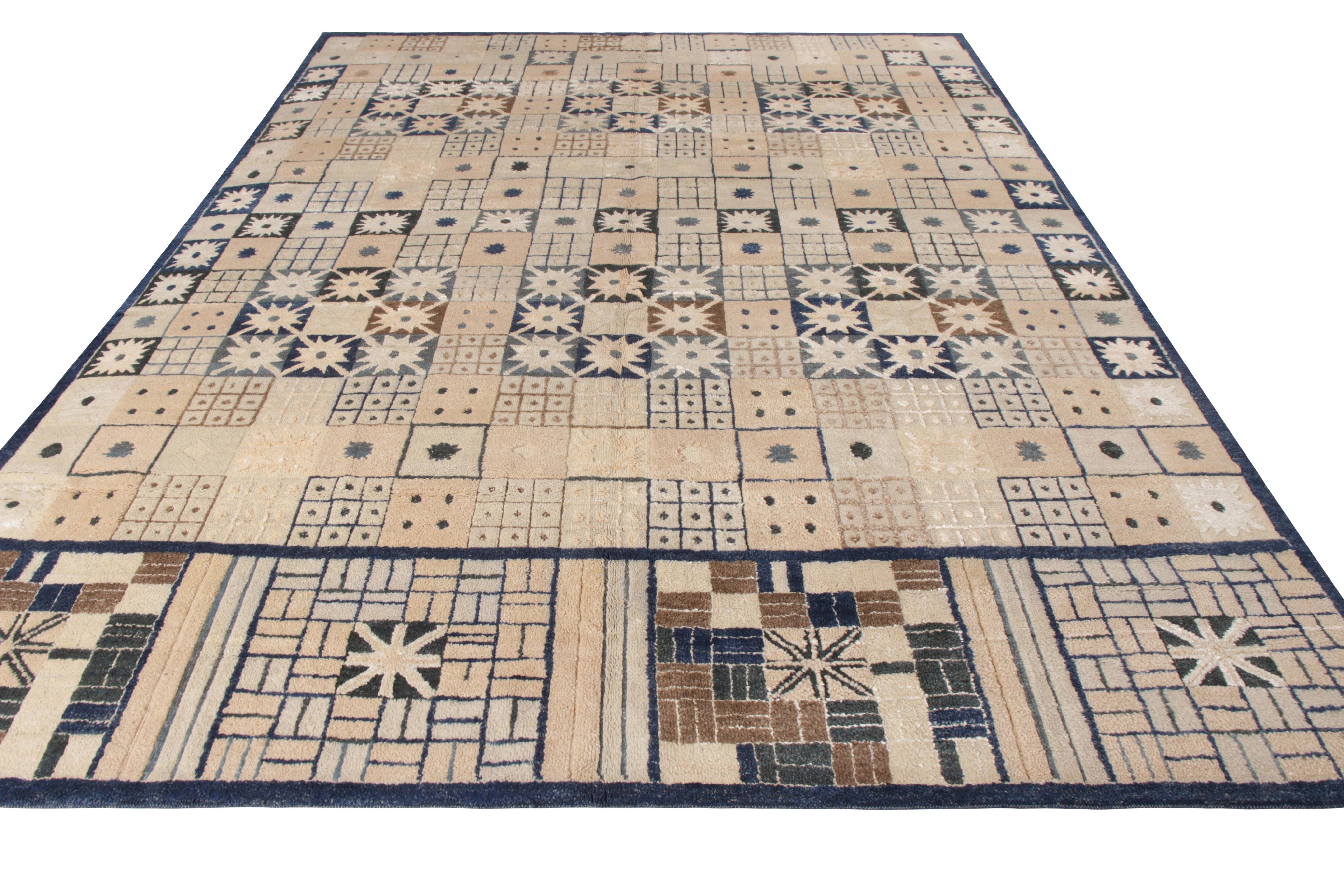 Donning a contemporary vibe, Rug & Kilim proudly presents this hand knotted wool addition to their Scandinavian pile collection with exceptional textural sensibilities embracing an all over geometric pattern for an impactful appeal. The vision