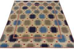 Rug & Kilim's Scandinavian Style Rug in Beige-Brown, Blue Geometric Pattern