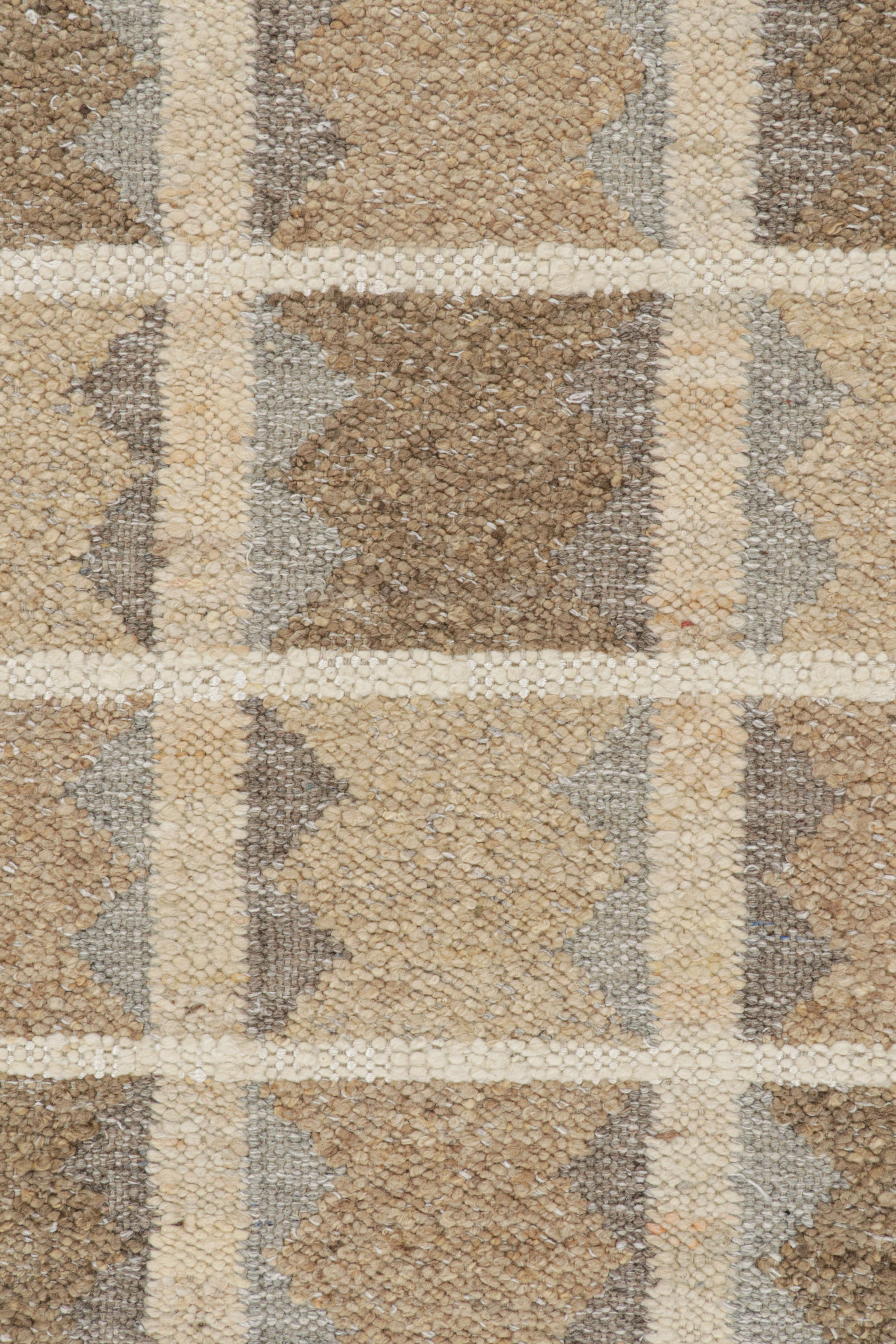 Modern Rug & Kilim’s Scandinavian Style Rug in Beige-Brown Geometric Patterns For Sale