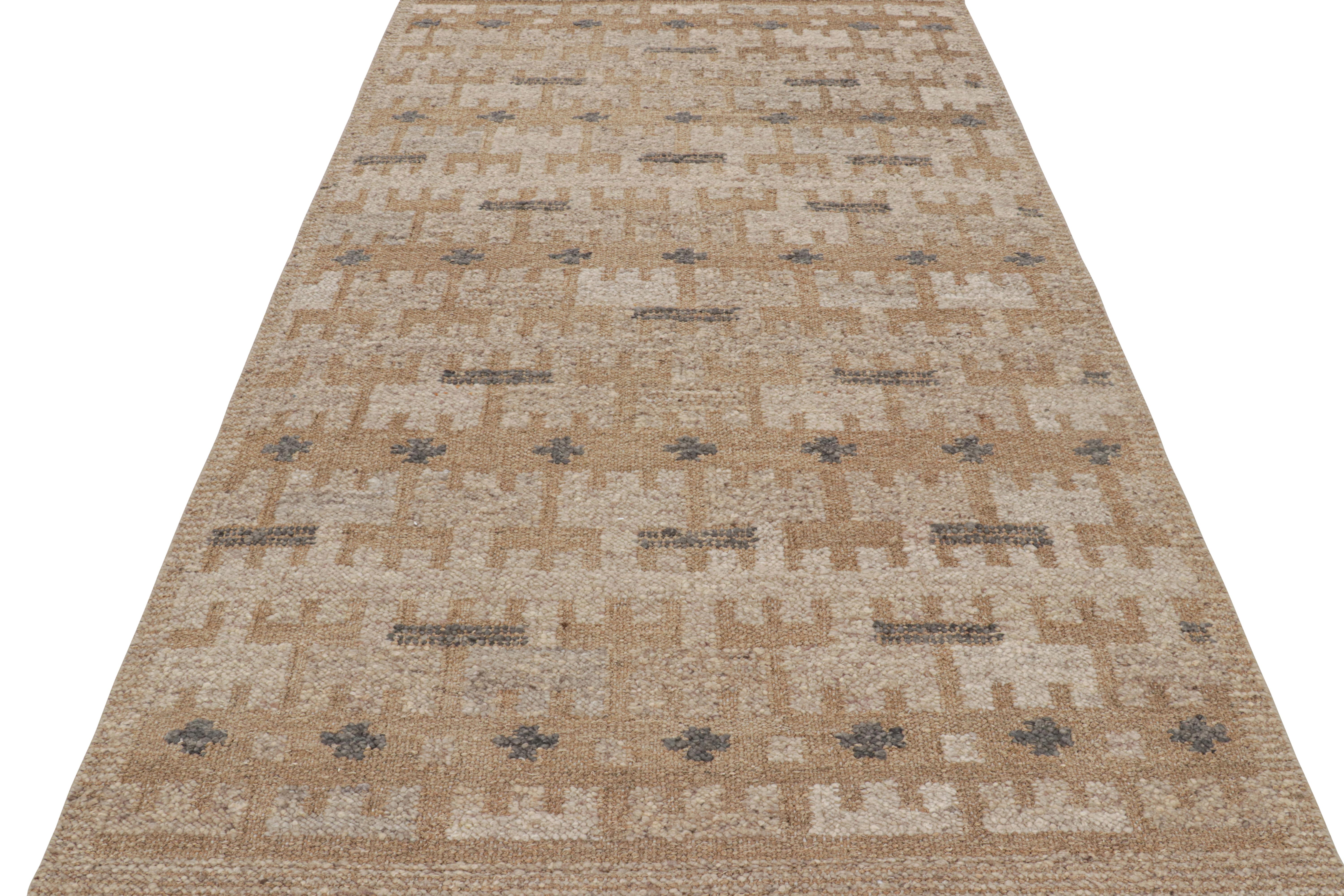 Hand-Woven Rug & Kilim’s Scandinavian Style Rug in Beige-Brown Geometric Patterns For Sale