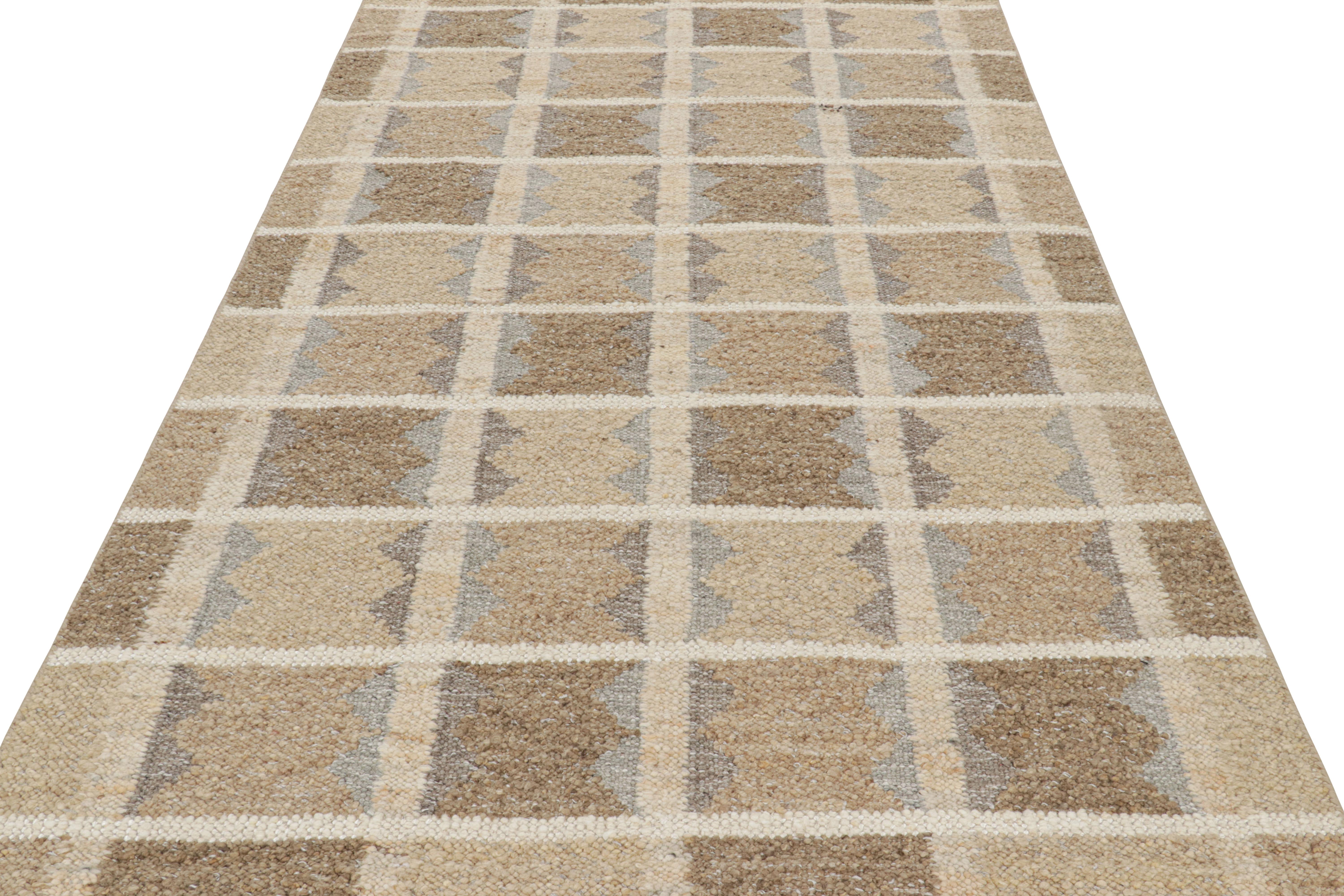 Hand-Woven Rug & Kilim’s Scandinavian Style Rug in Beige-Brown Geometric Patterns For Sale