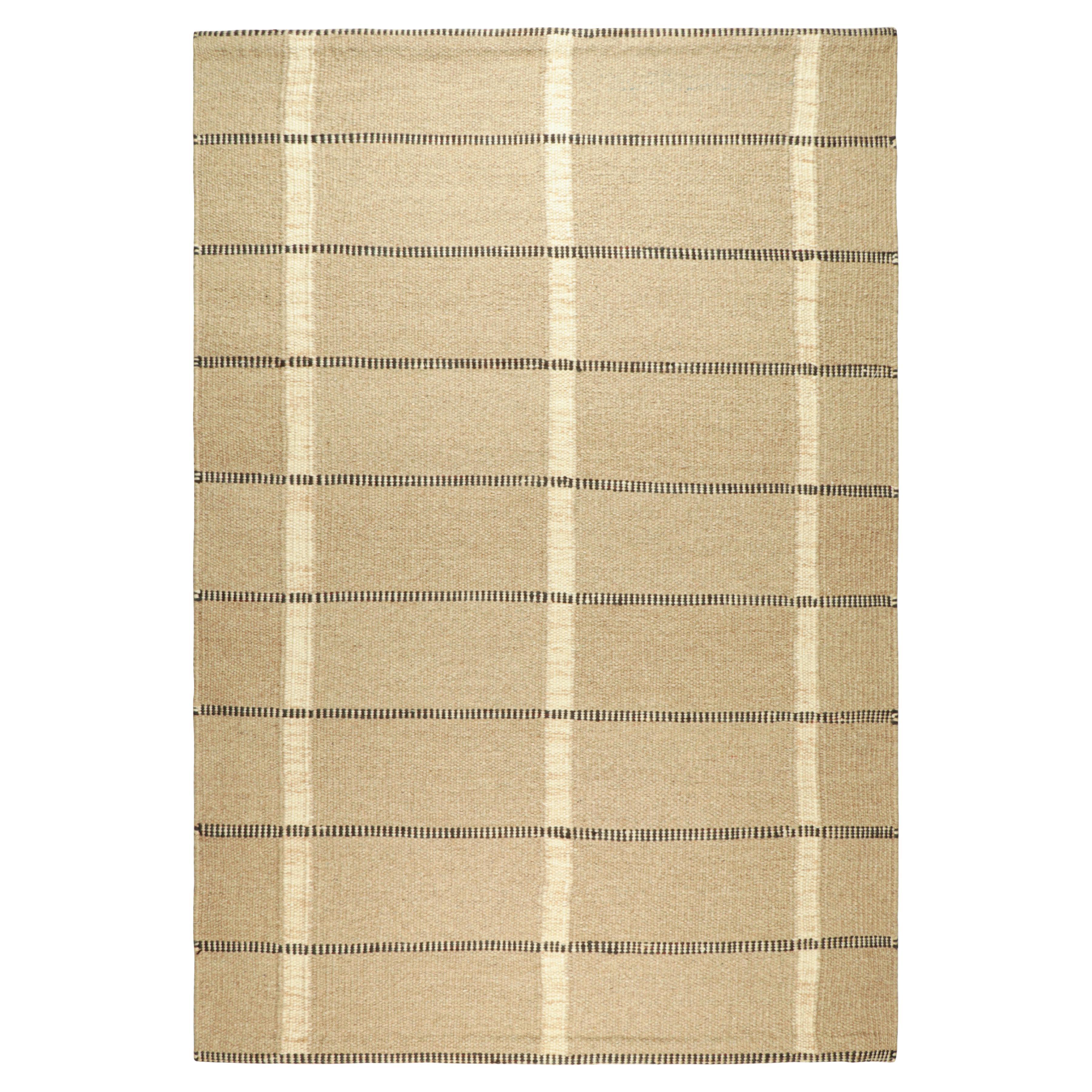 Rug & Kilim’s Scandinavian Style Rug in Beige-Brown Geometric Stripes