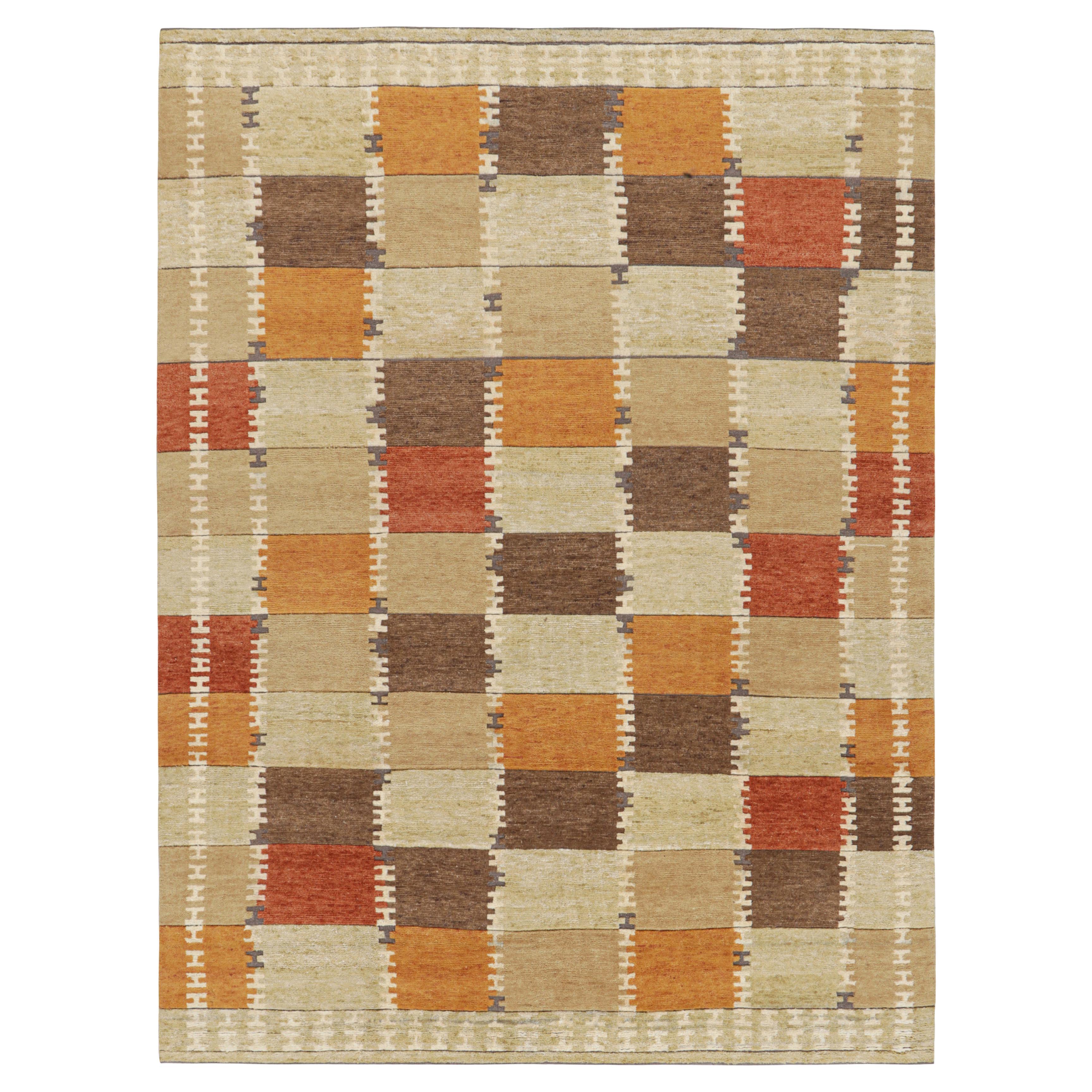 Rug & Kilim’s Scandinavian Style Rug in Beige-Brown Gold & Red Geometric Pattern