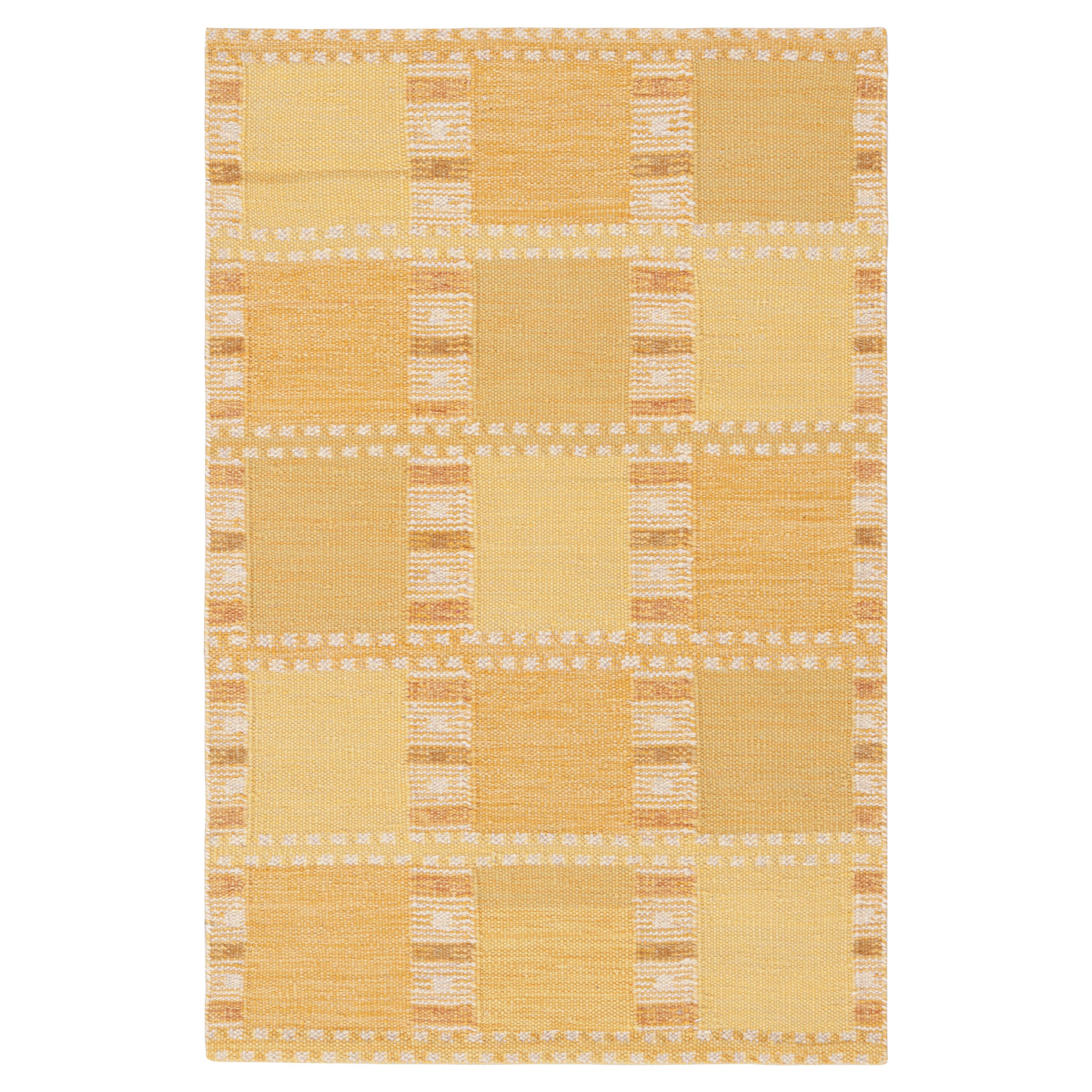 Rug
Kilim
s Teppich im skandinavischen Stil in Beige-Braun-Gold mit geometrischem Muster
