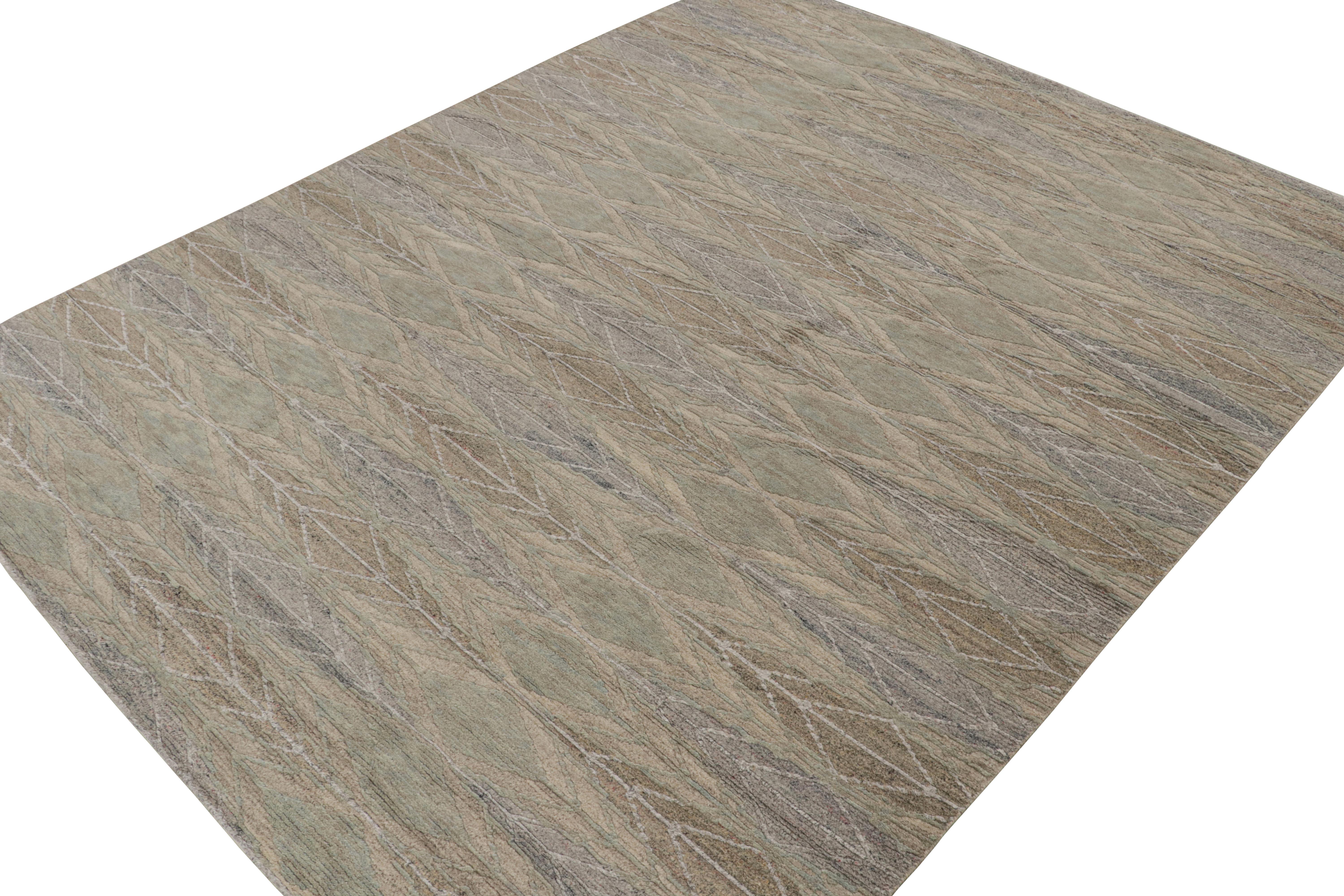Un elegante tappeto 11x14 in stile svedese della nostra premiata collezione scandinava. Annodato a mano in lana e cotone.

Sul design: 

Questo tappeto presenta motivi geometrici in beige, marrone e grigio. Gli occhi più attenti ammireranno i filati