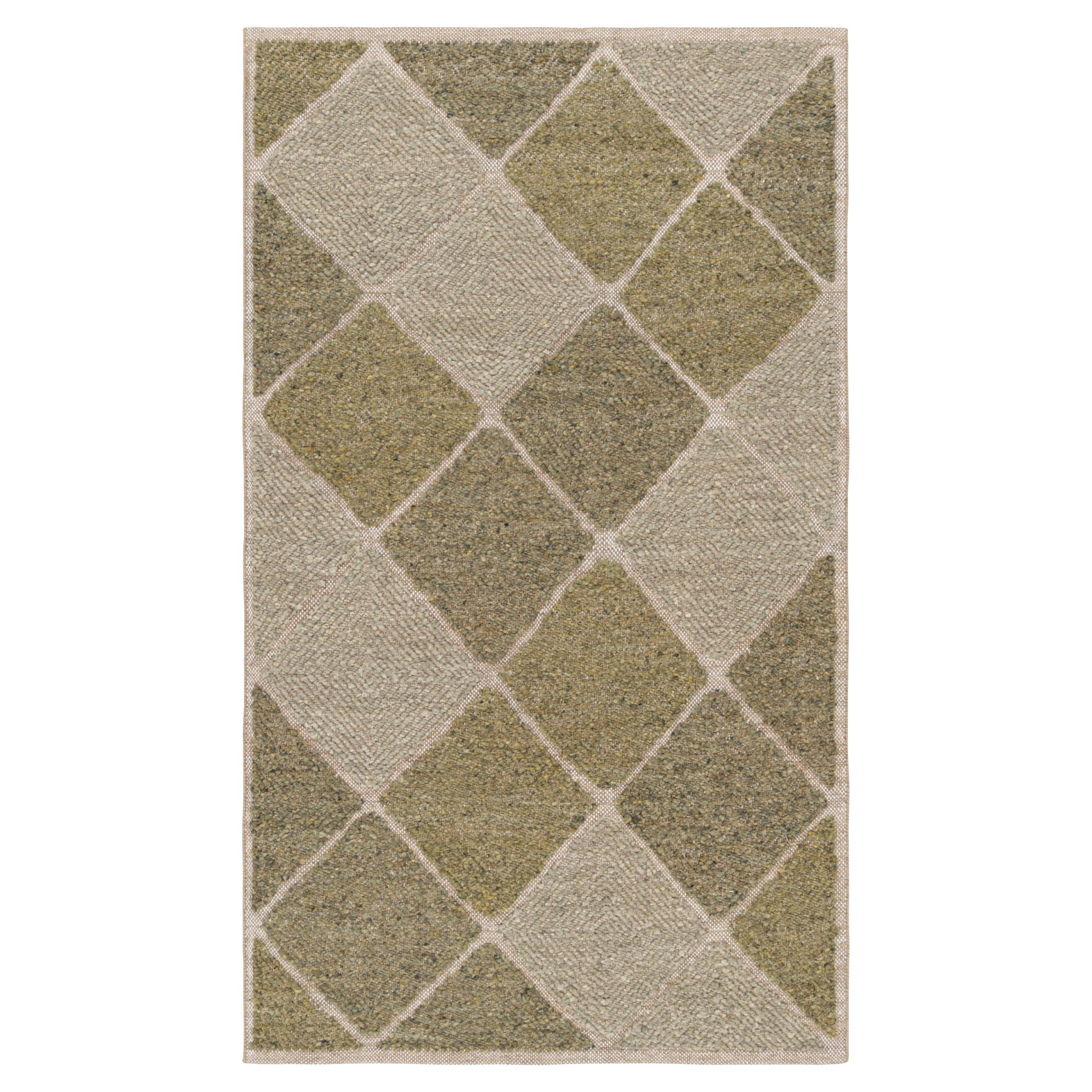 Rug & Kilim's Teppich im skandinavischen Stil in Beige-Braun & Grün mit Rautenmustern