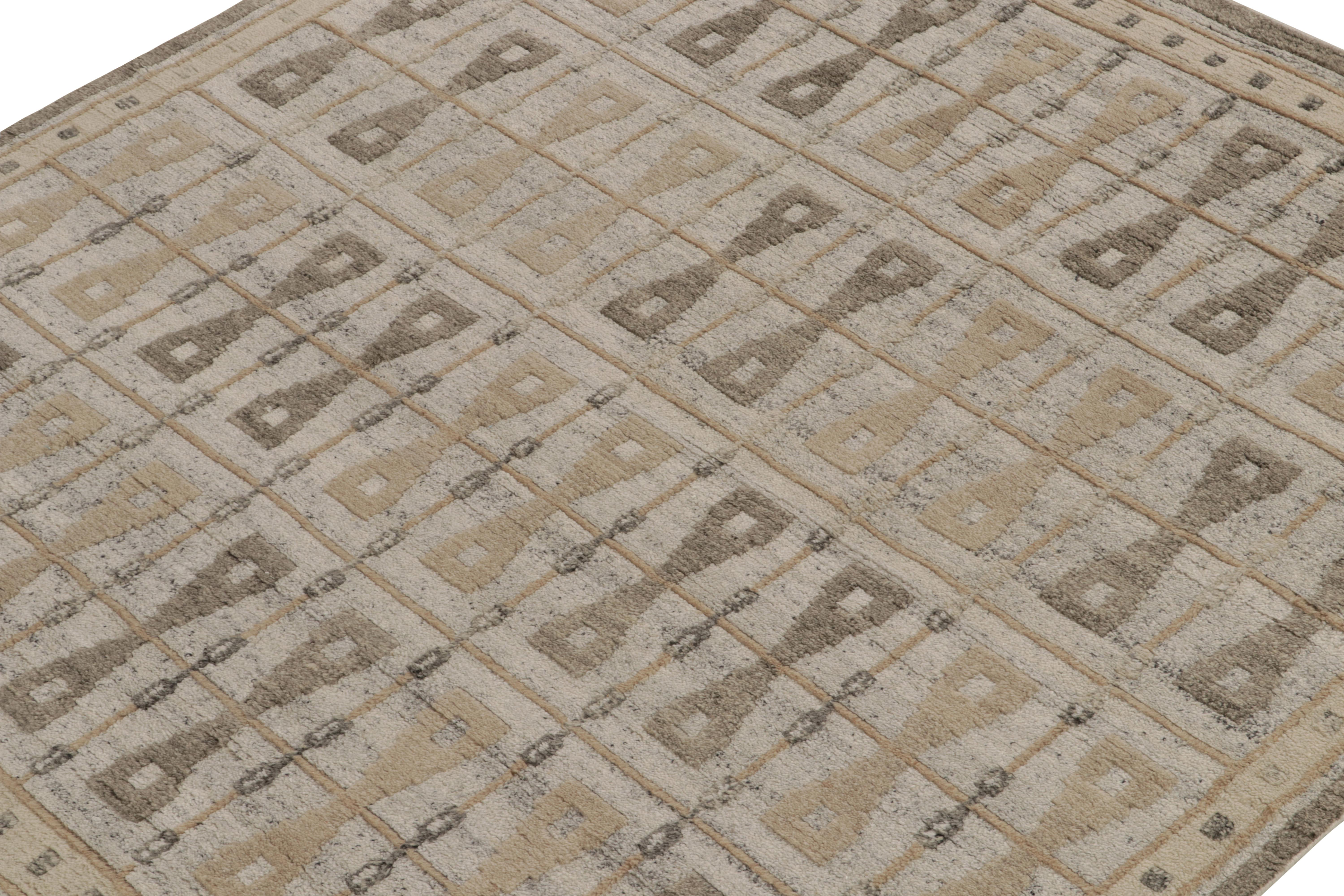 Teppich & Kilims im skandinavischen Stil in Beige-Braun & Grau mit geometrischen Mustern (Indisch) im Angebot