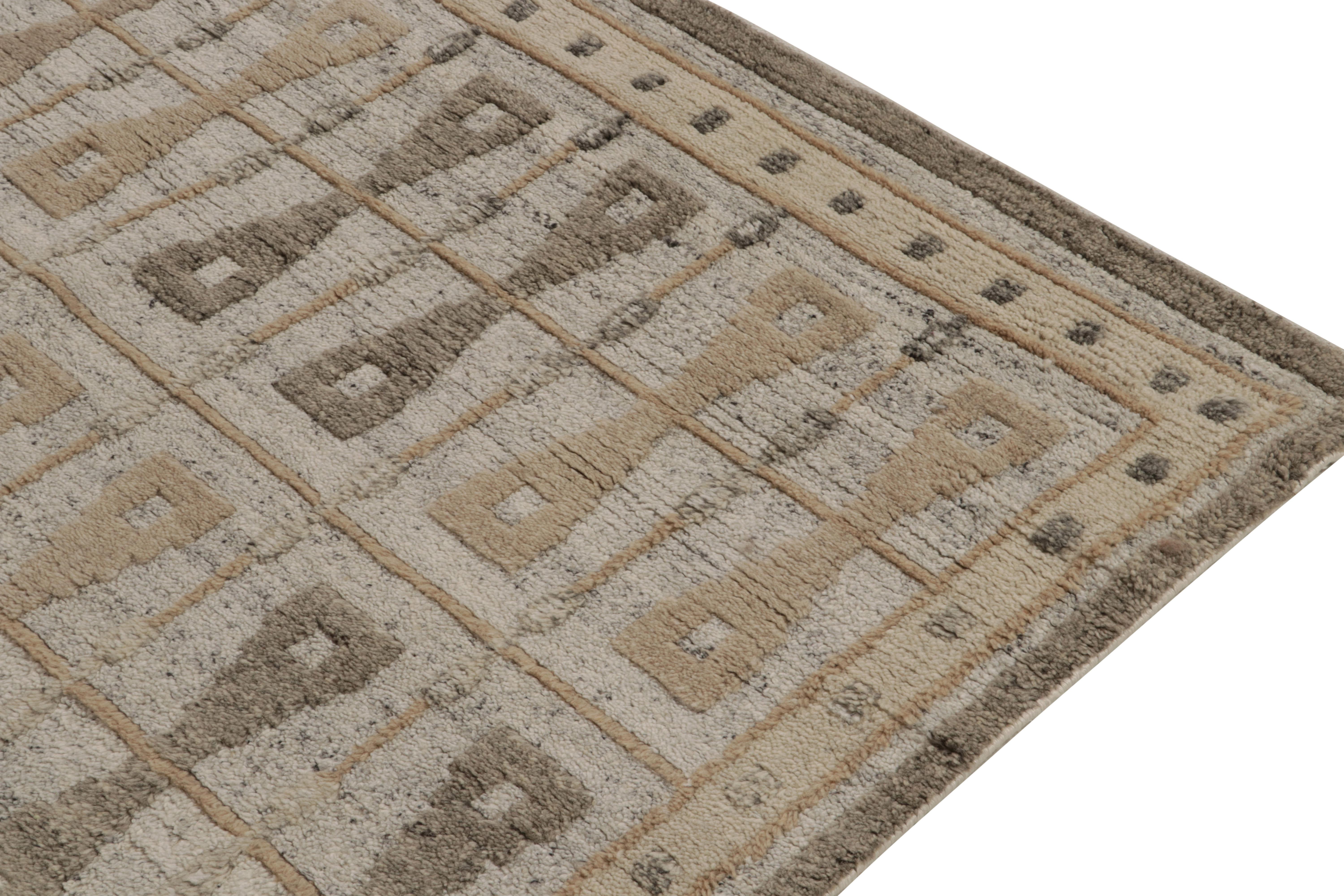 Hand-Knotted Rug & Kilim’s Scandinavian style rug in Beige-Brown & Grey Geometric Patterns For Sale