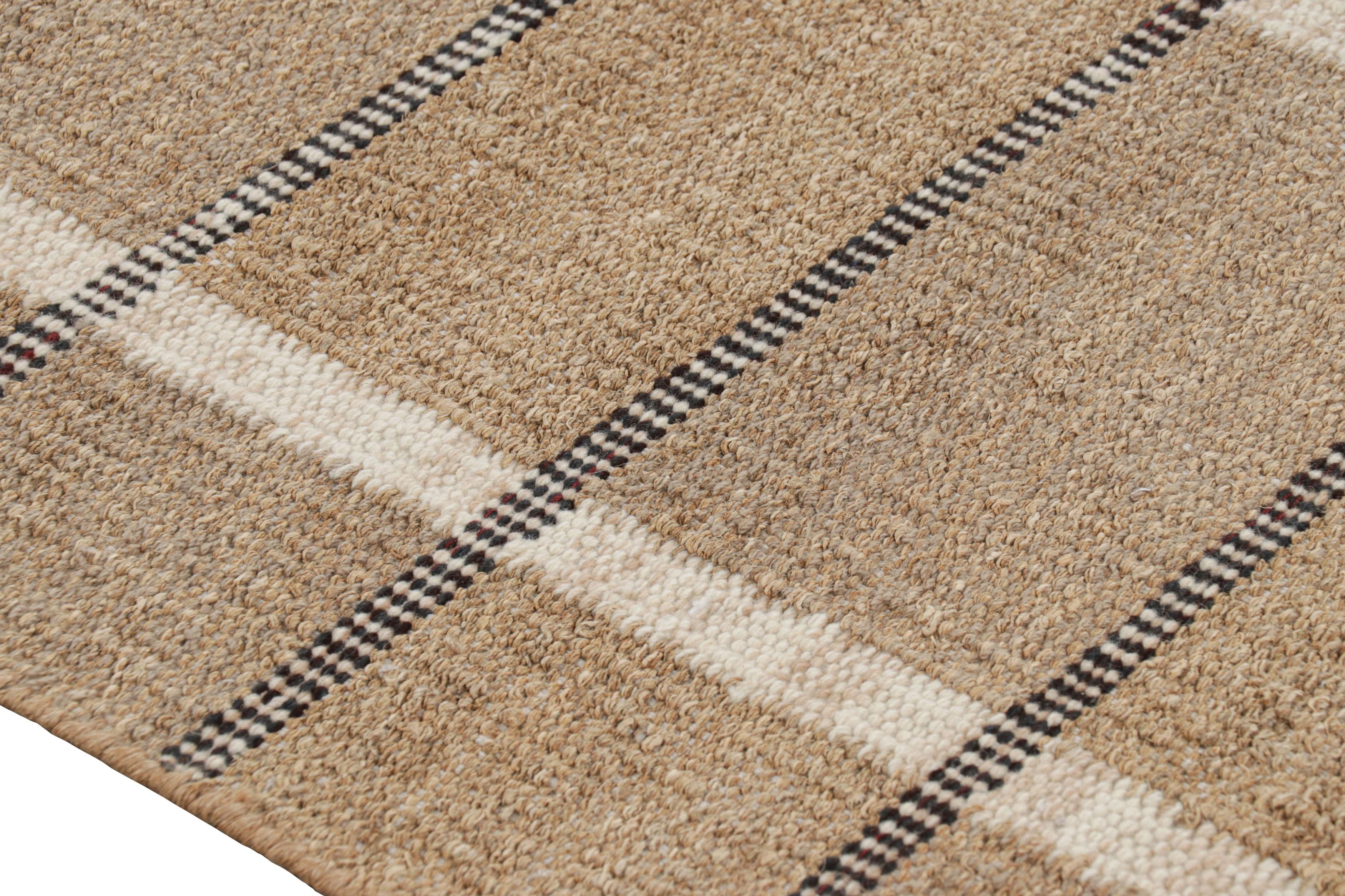 Moderno Tappeto in stile scandinavo Rug & Kilim in beige-marrone con strisce bianche e nere in vendita