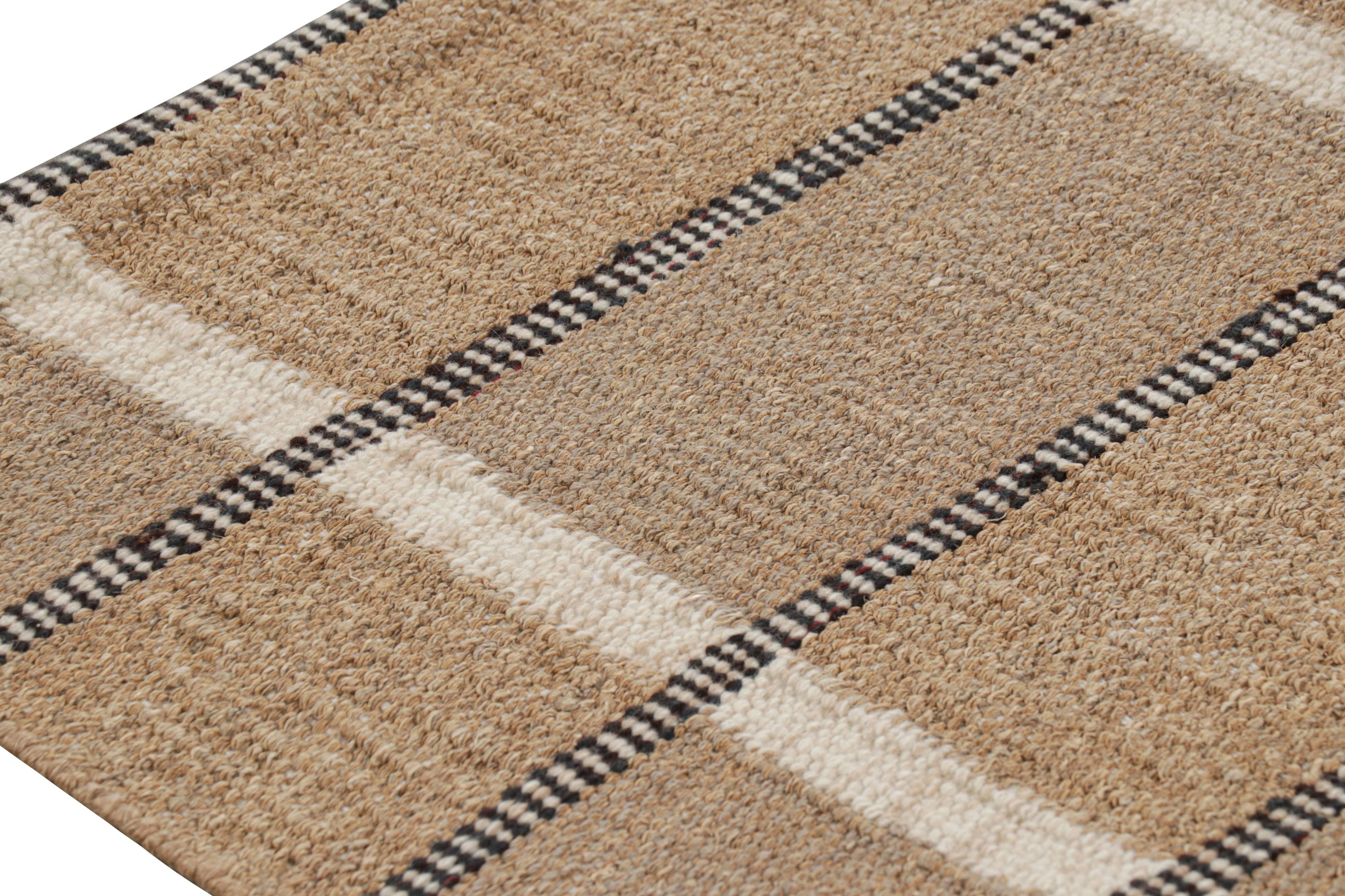 Moderno Tappeto in stile scandinavo Rug & Kilim in beige-marrone con strisce bianche e nere in vendita