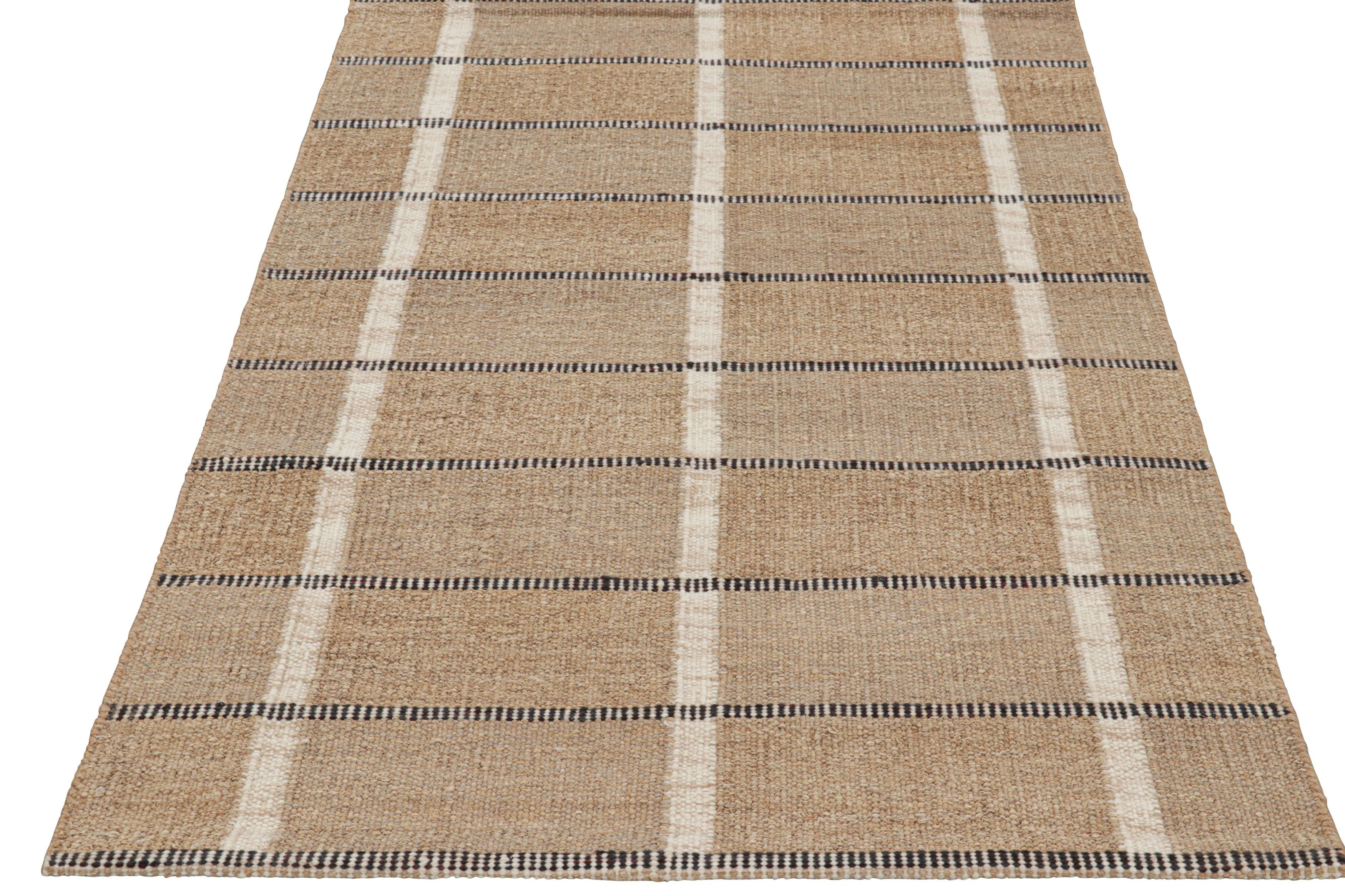 Indiano Tappeto in stile scandinavo Rug & Kilim in beige-marrone con strisce bianche e nere in vendita