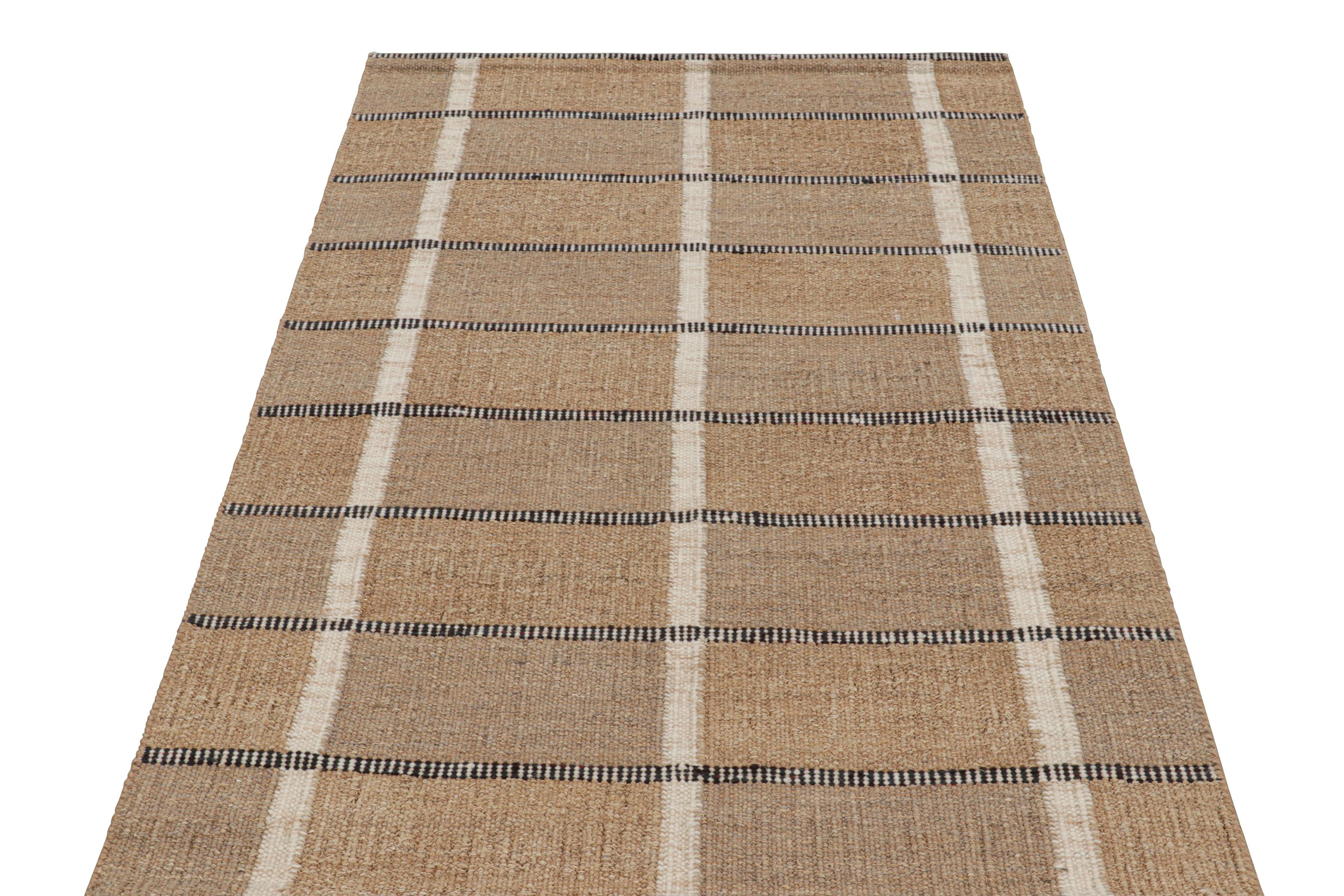 Indiano Tappeto in stile scandinavo Rug & Kilim in beige-marrone con strisce bianche e nere in vendita