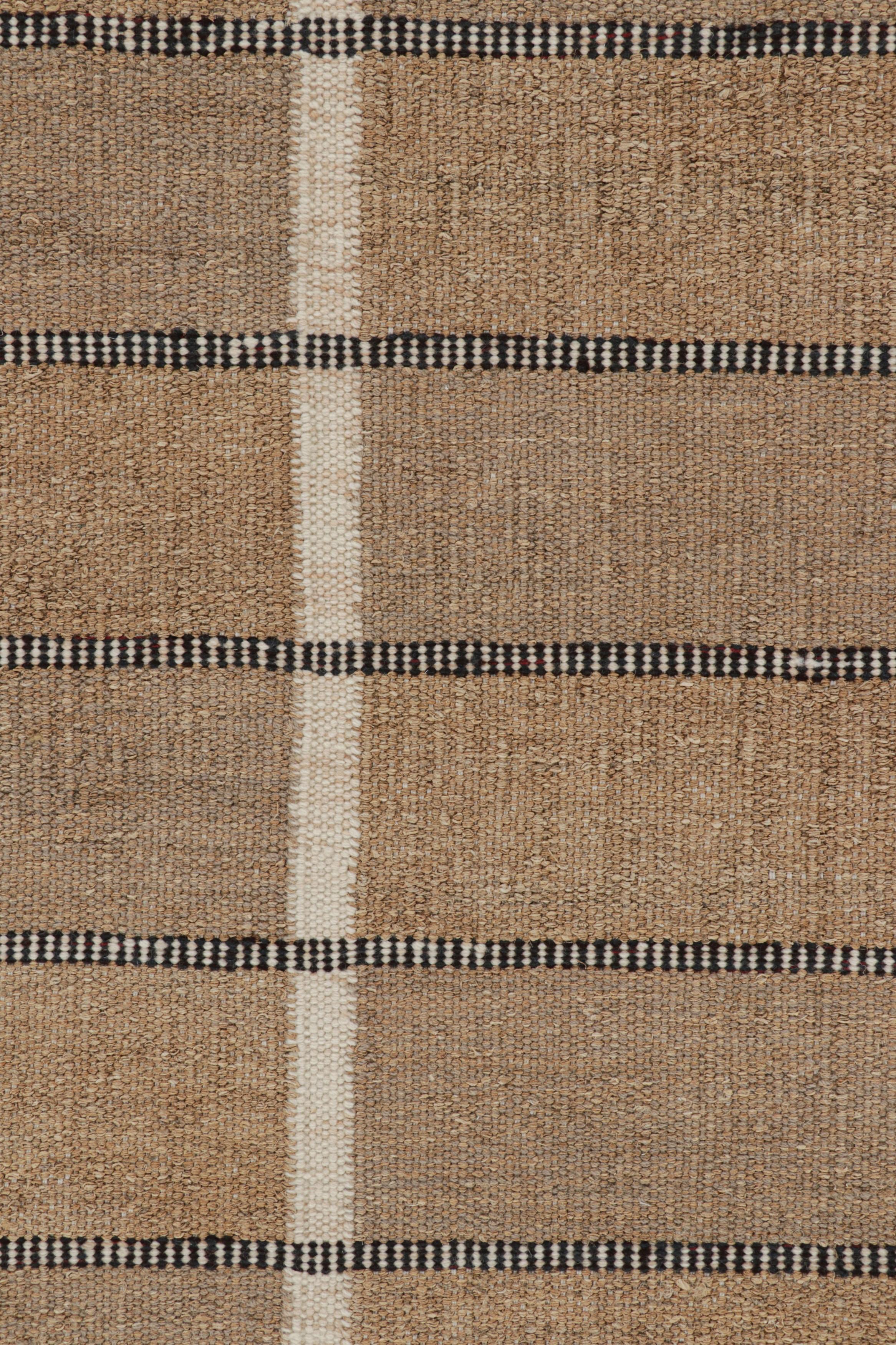 Tappeto in stile scandinavo Rug & Kilim in beige-marrone con strisce bianche e nere In condizioni Nuovo in vendita a Long Island City, NY