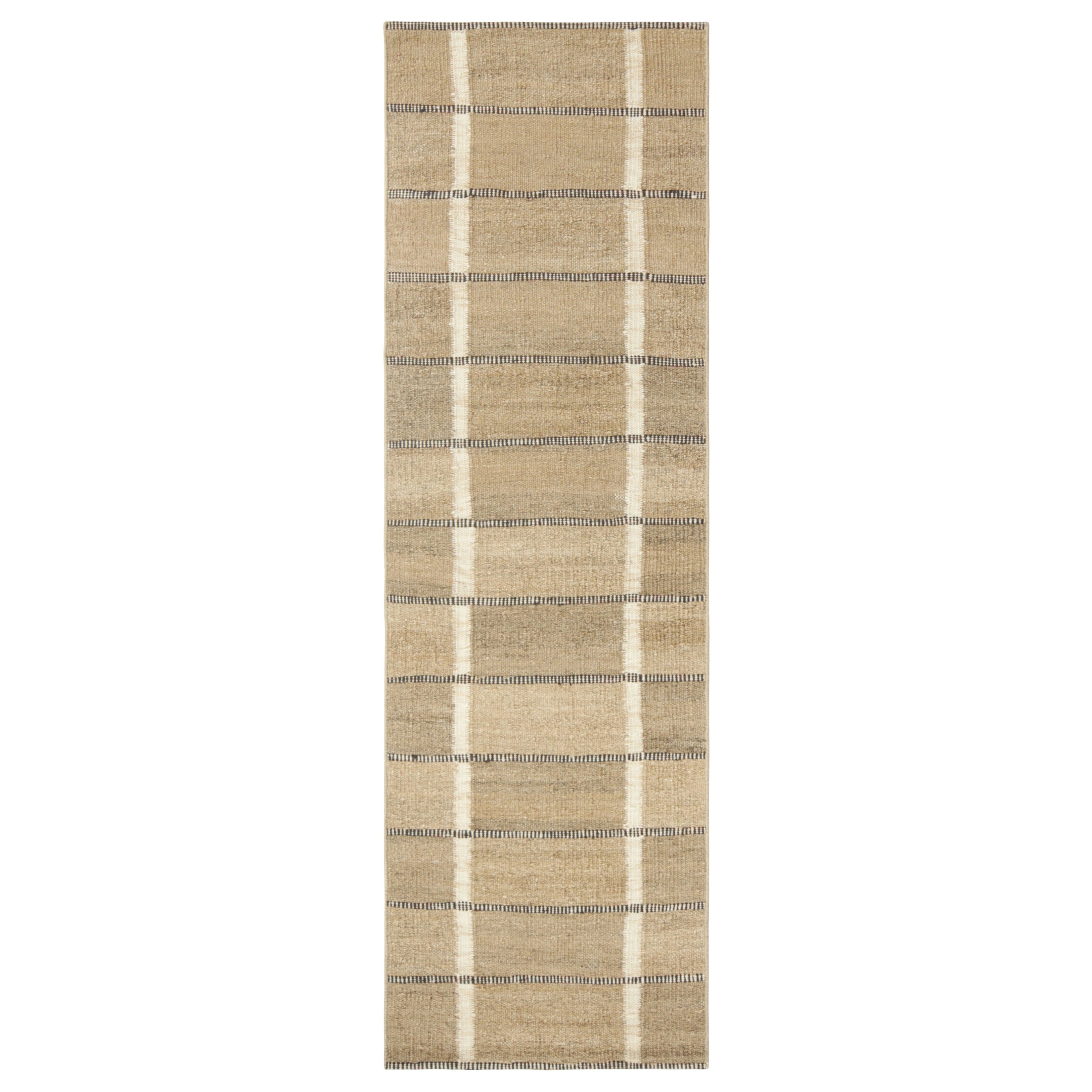 Tappeto in stile scandinavo Rug & Kilim in beige-marrone con strisce bianche e nere in vendita