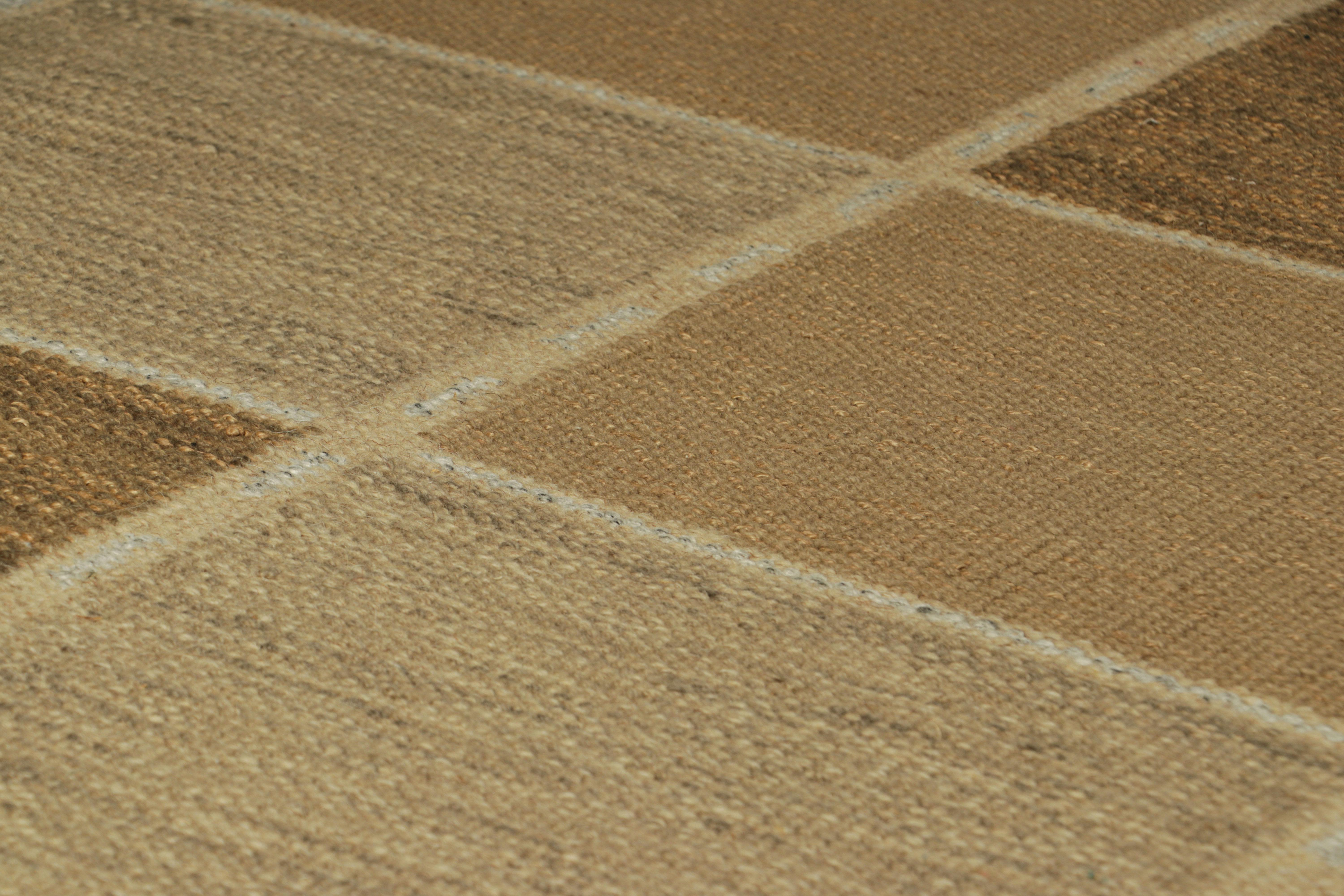 De una nueva y emocionante colección de piezas de regalo, esta alfombra de acento 3x5 de estilo sueco es una nueva y atrevida incorporación a la Colección Escandinava de Rug & Kilim. Tejido a mano en una trama plana de lana con hilos naturales sin