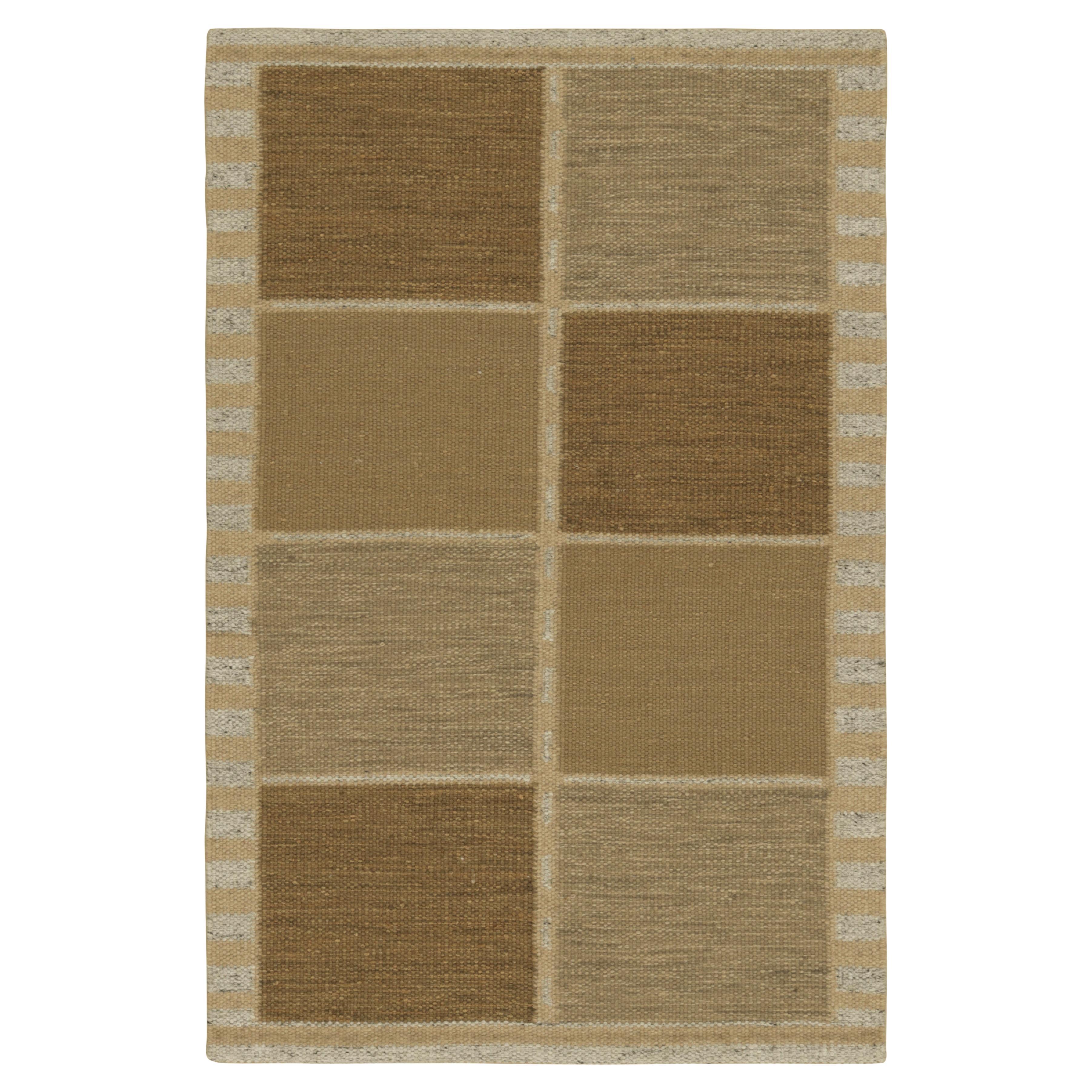 Rug & Kilim’s Scandinavian Style Rug in Beige-Brown, with Blue Geometric Pattern For Sale