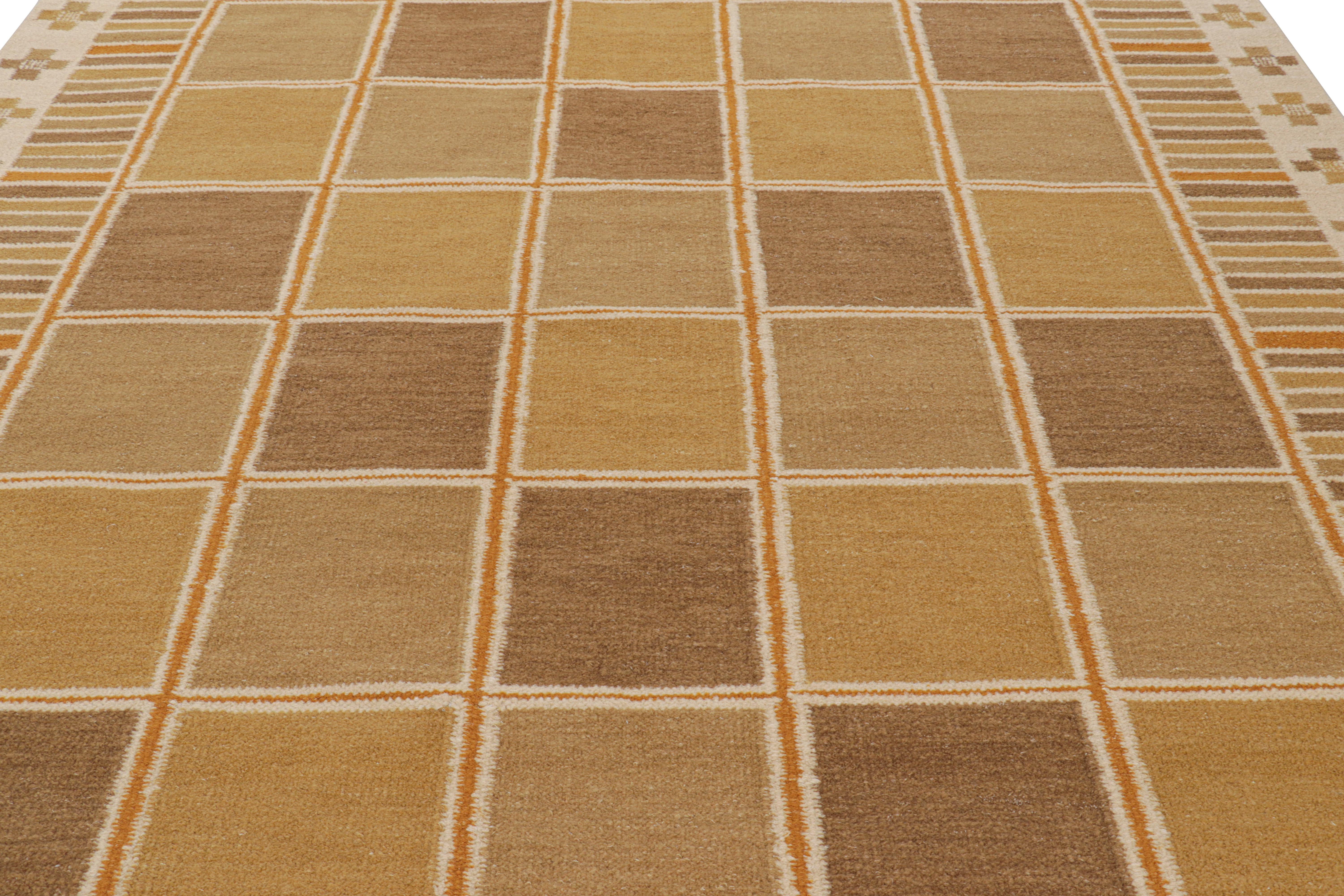 Issu de la Collection Scandinave de Rug & Kilim, ce tapis 9x12 est tissé à la main dans une nouvelle construction à armure plate utilisant un mélange de laine et de fils exotiques - une nouvelle texture douce inspirée des fils d'alpaga. 

Sur le