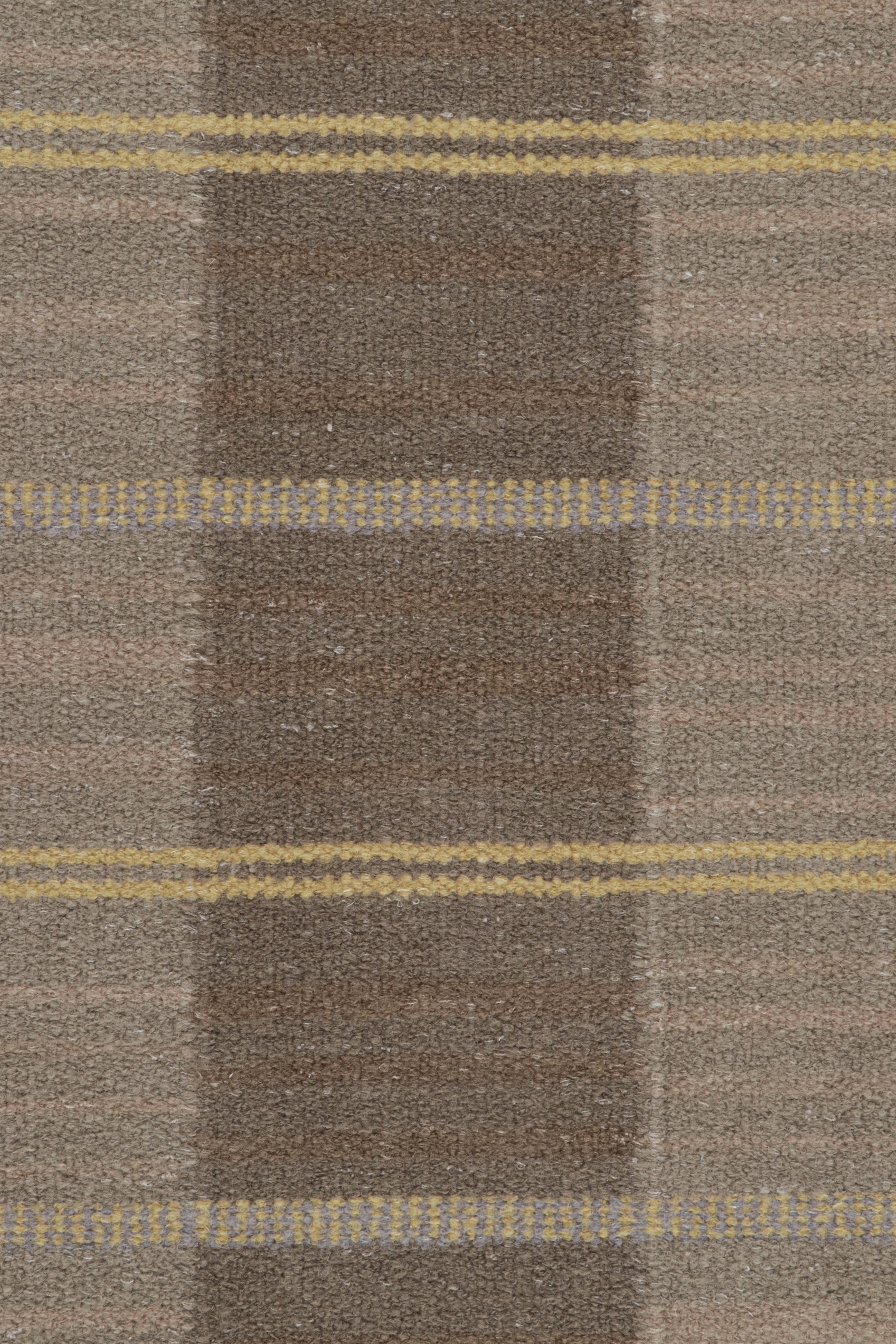 Modern Rug & Kilim’s Scandinavian Style Rug in Beige-Brown with Geometric Patterns For Sale