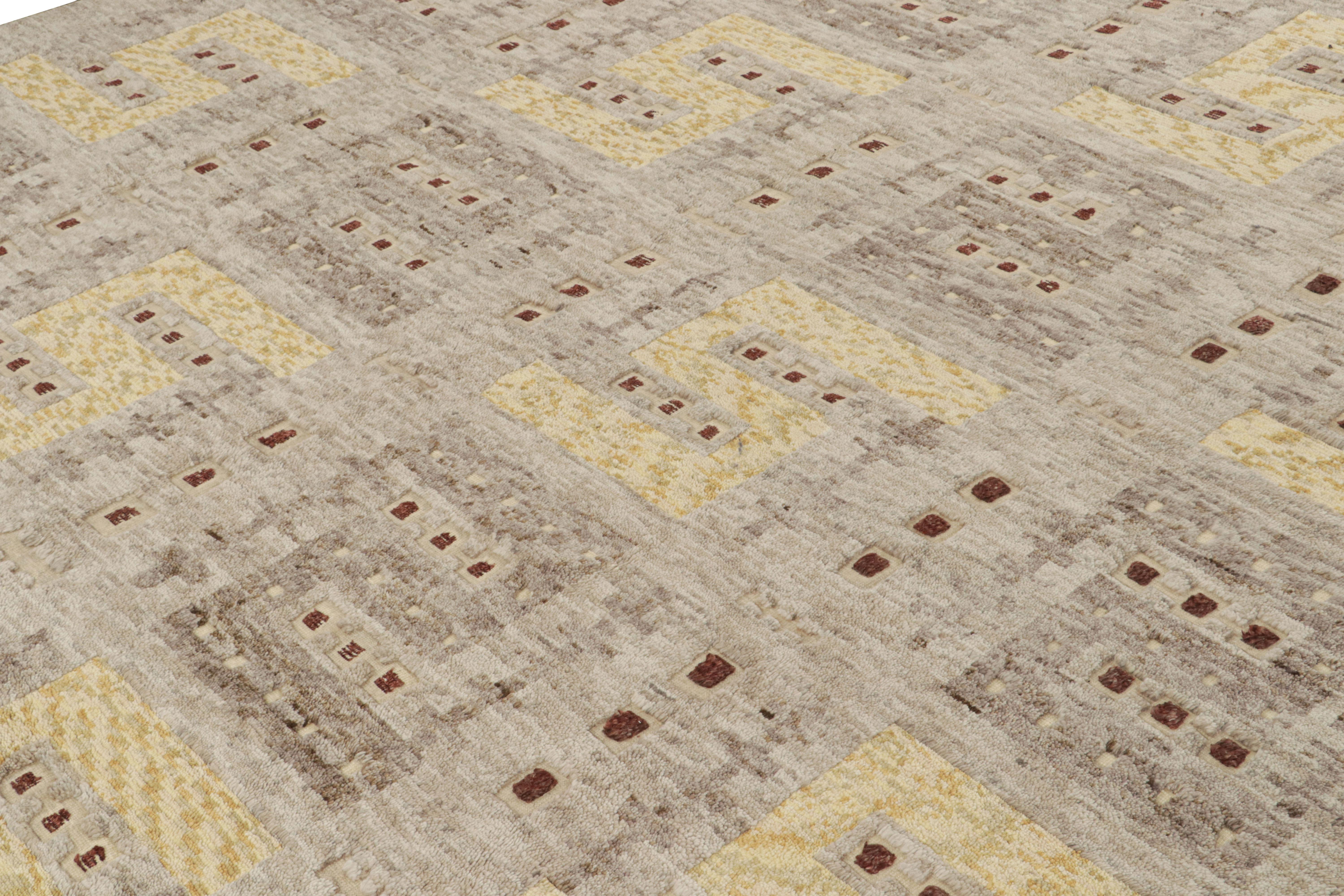 Indian Rug & Kilim’s Scandinavian Style Rug in Beige-brown, With Geometric Patterns For Sale