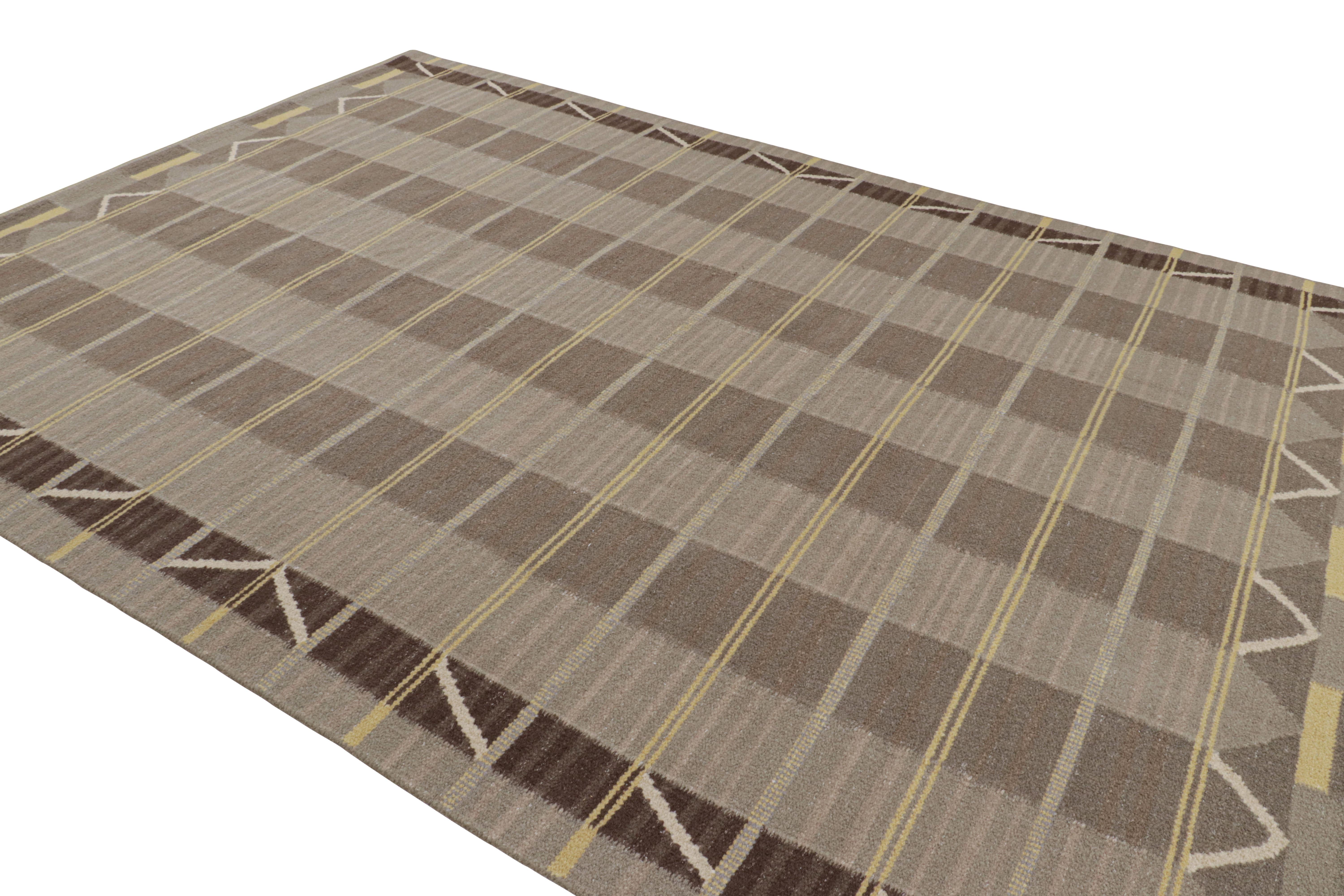 Indian Rug & Kilim’s Scandinavian Style Rug in Beige-Brown with Geometric Patterns For Sale
