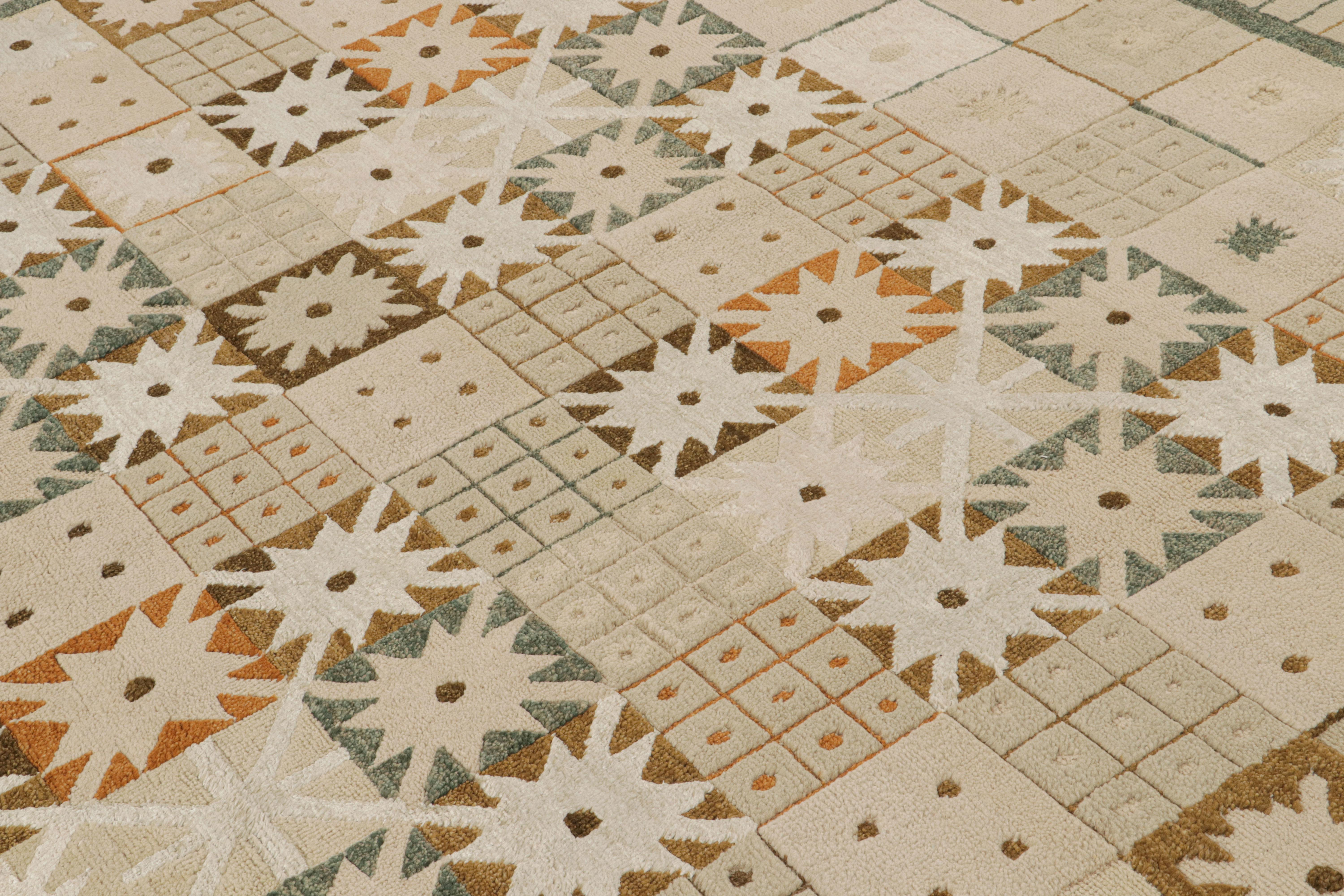 Indien Rug & Kilim's Scandinavian Style Rug in Beige-Brown with Geometric Patterns (tapis de style scandinave à motifs géométriques) en vente