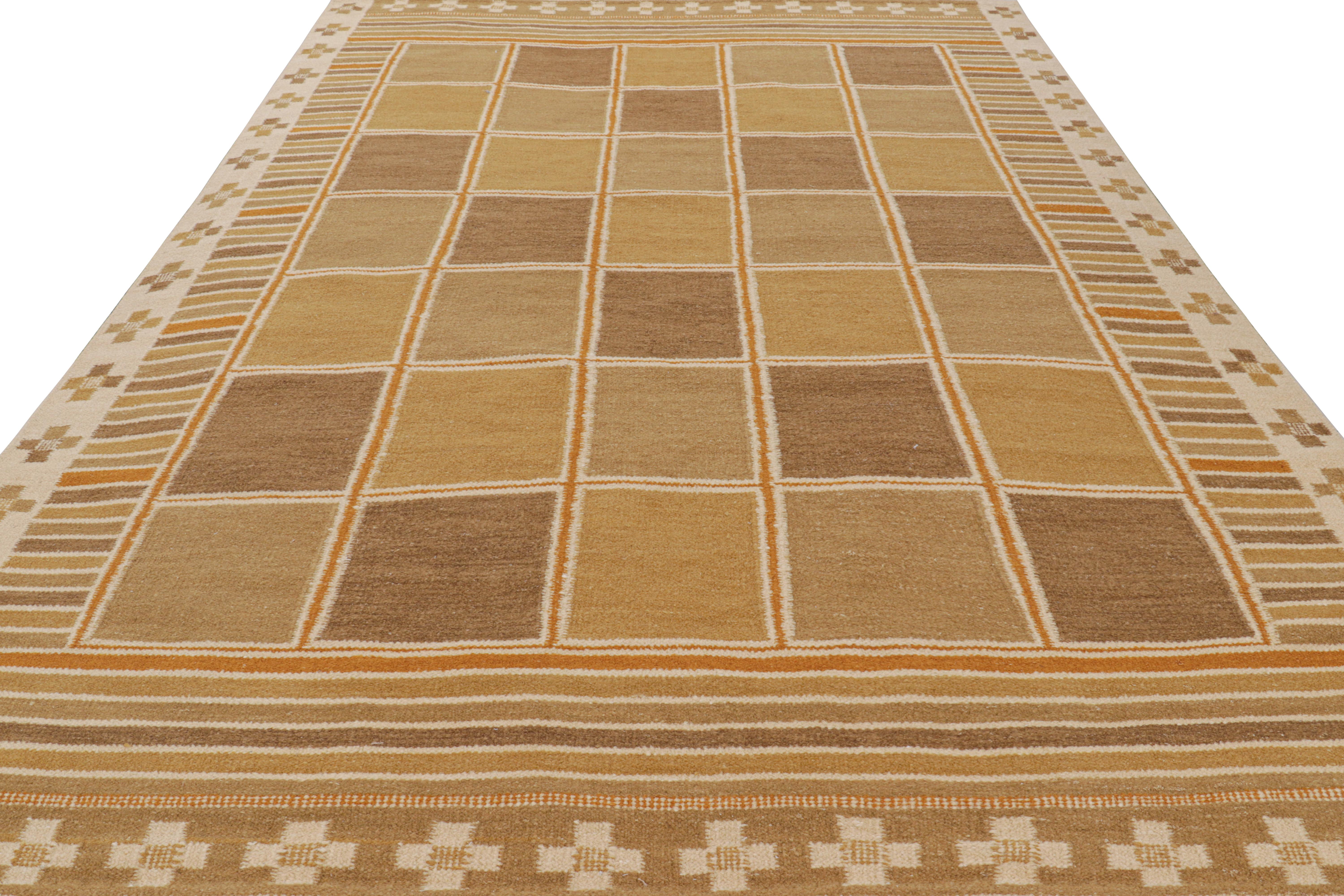 Indien Rug & Kilim's Scandinavian Style Rug in Beige-Brown with Geometric Patterns (tapis de style scandinave à motifs géométriques) en vente