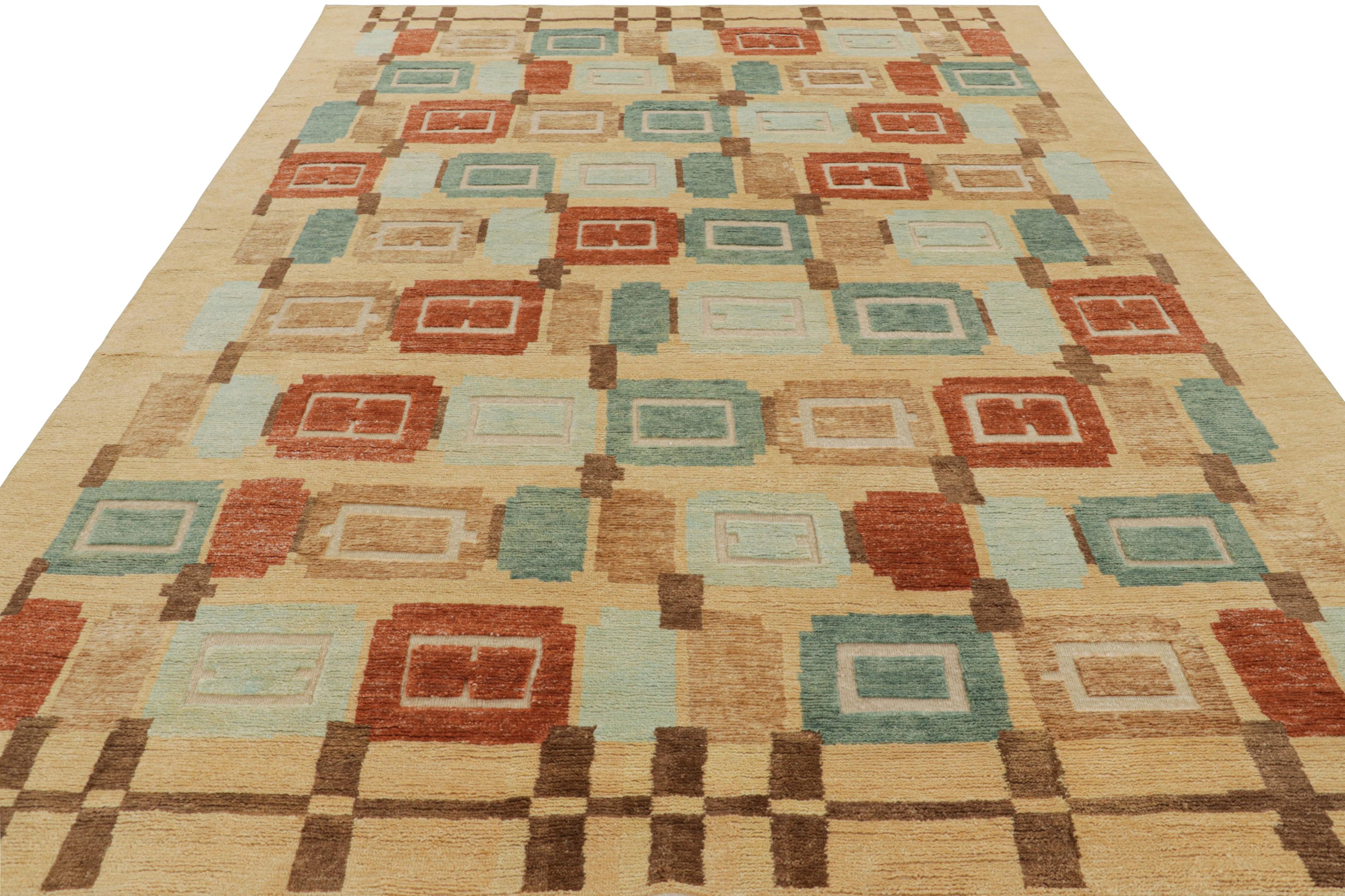 Indiano Tappeto in stile scandinavo Rug & Kilim in beige-marrone con motivi geometrici in vendita