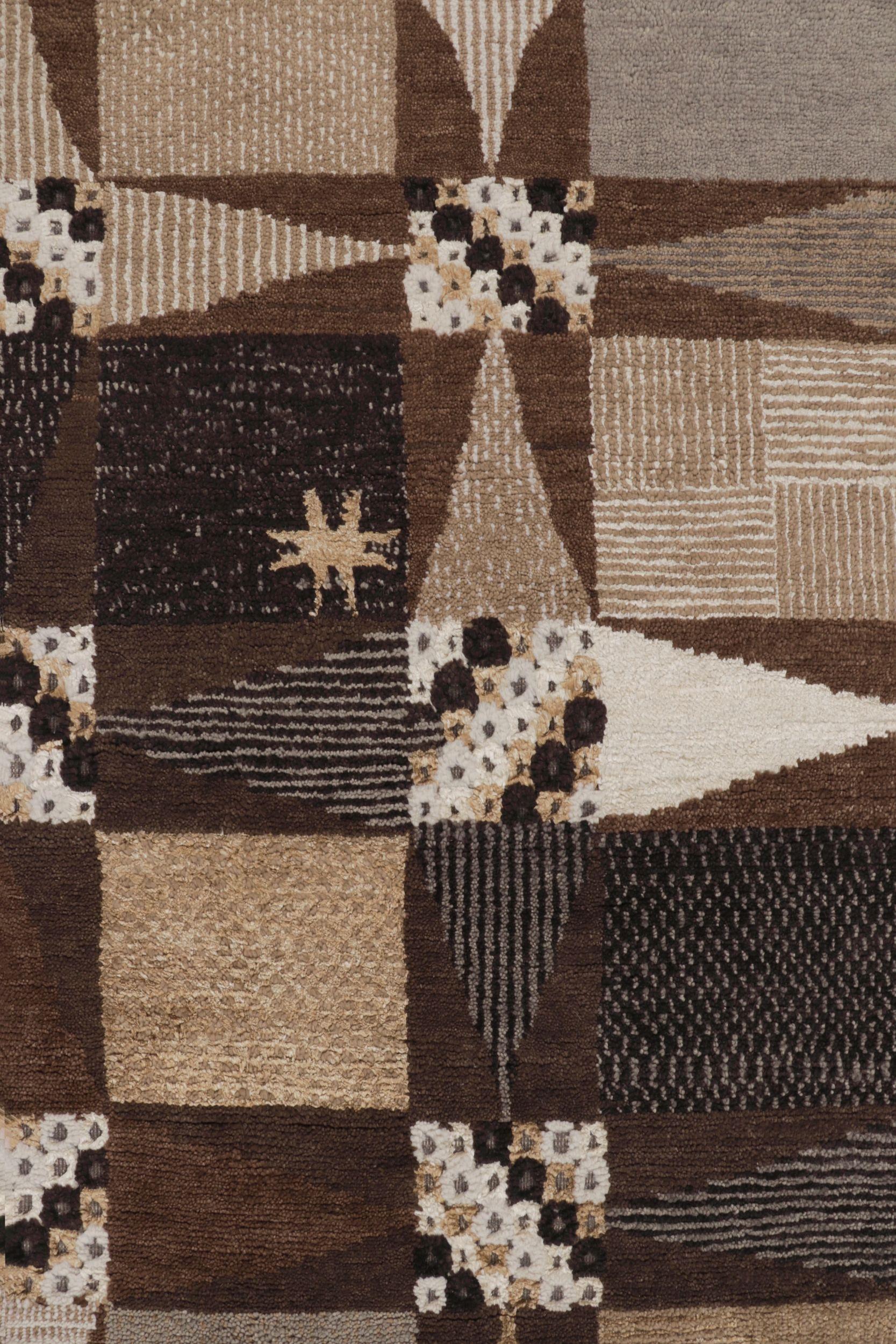Indiano Tappeto in stile scandinavo Rug & Kilim in beige-marrone con motivi geometrici in vendita