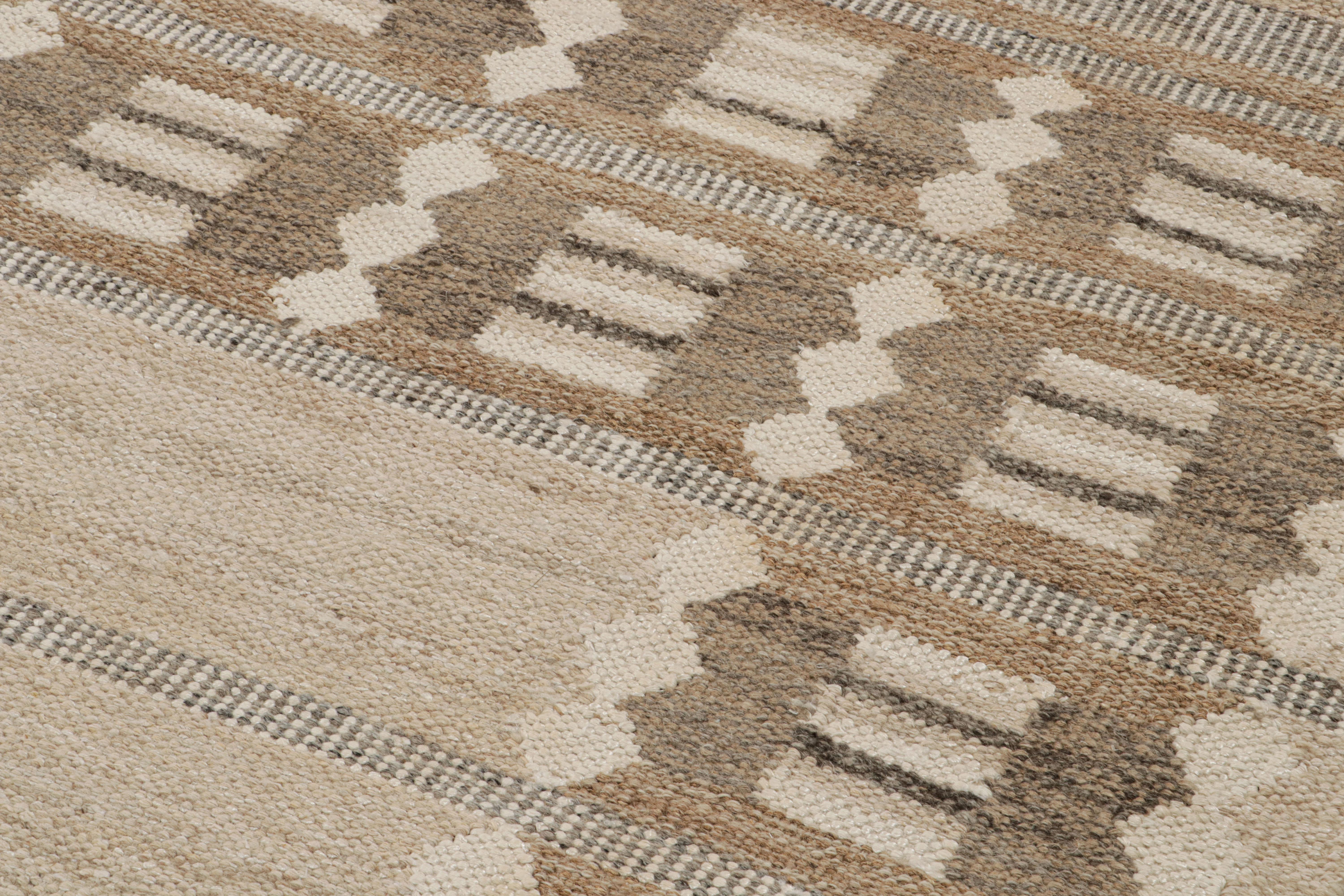 Hand-Knotted Rug & Kilim’s Scandinavian Style Rug in Beige-Brown With Geometric Patterns For Sale