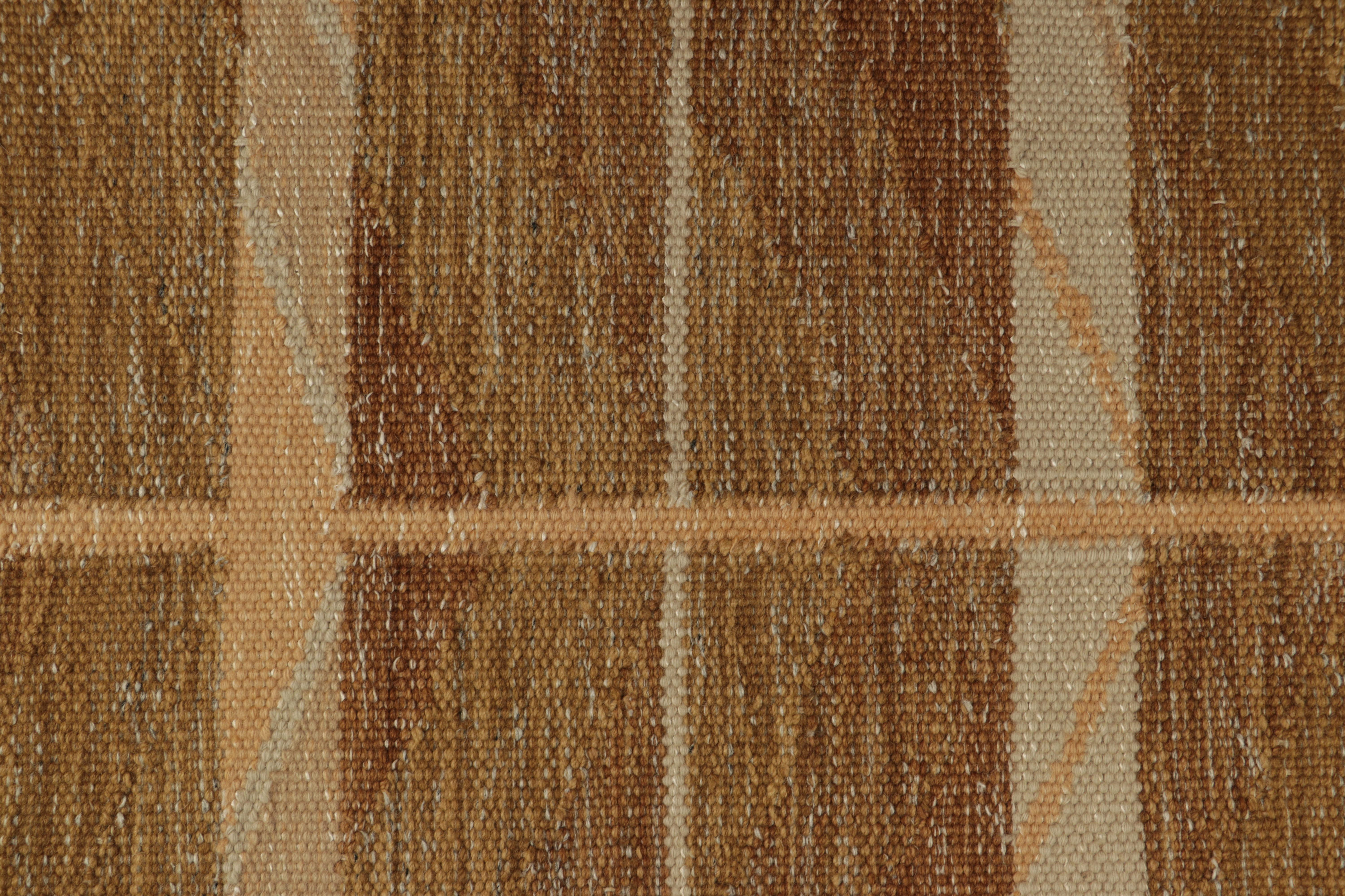 Hand-Woven Rug & Kilim’s Scandinavian Style Rug in Beige-Brown, with Geometric Patterns For Sale