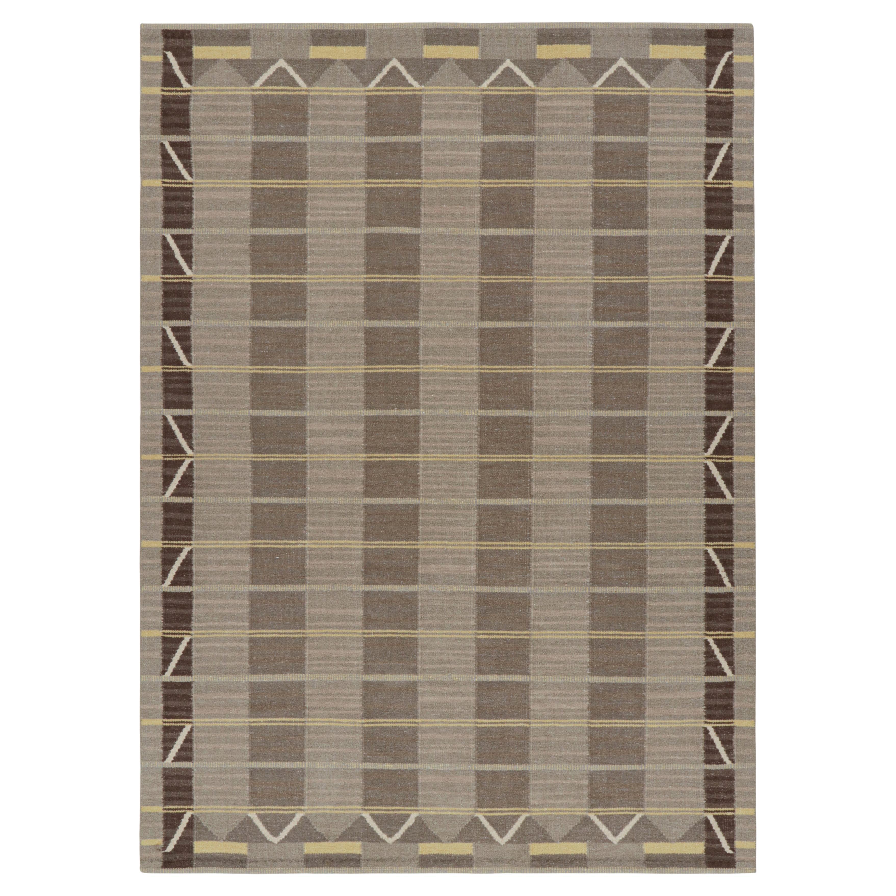Rug & Kilim’s Scandinavian Style Rug in Beige-Brown with Geometric Patterns For Sale